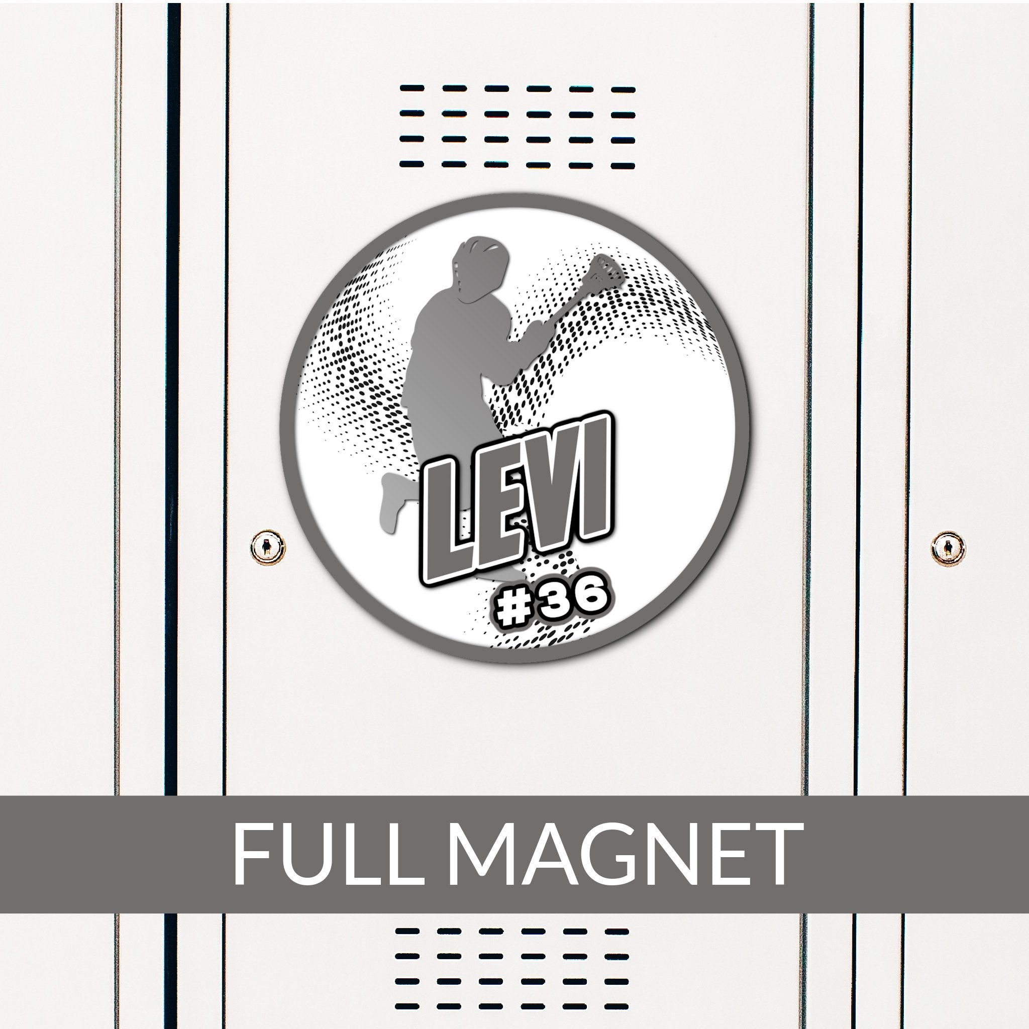 Custom Boy's Lacrosse Locker Magnet Decoration in Team or School Colors.