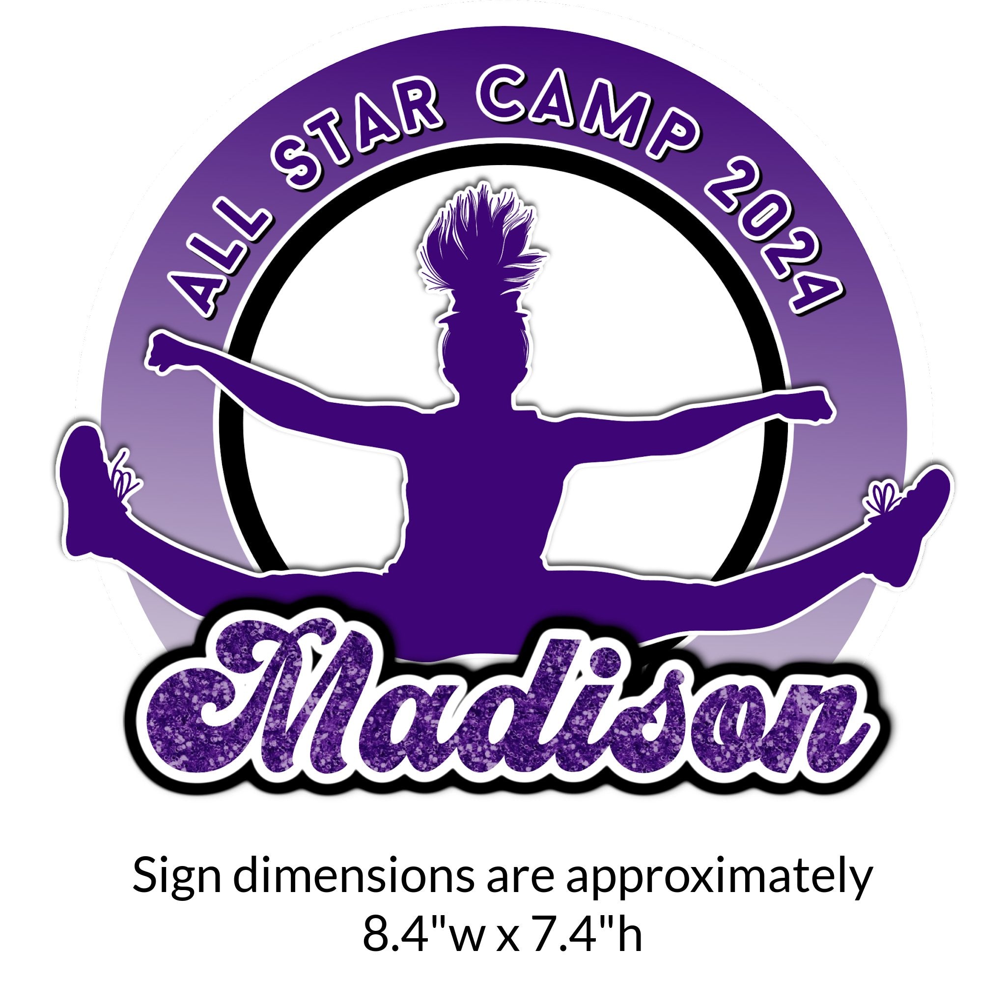 Custom Circle Split Jump Cheerleader Locker Decoration Cut Out Dimensions.