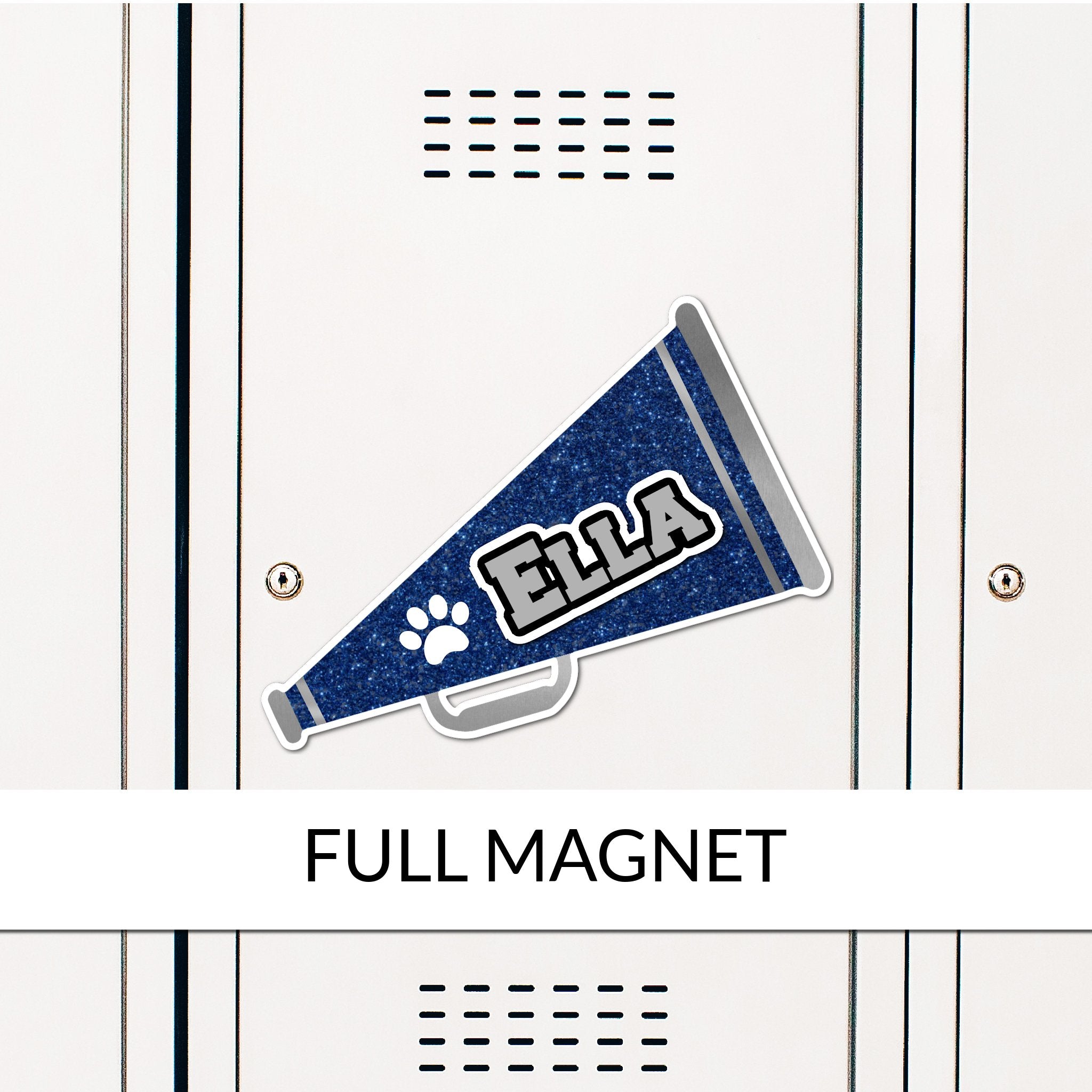 Custom Cheerleading Megaphone Locker Magnet Decoration in Team or School Colors.