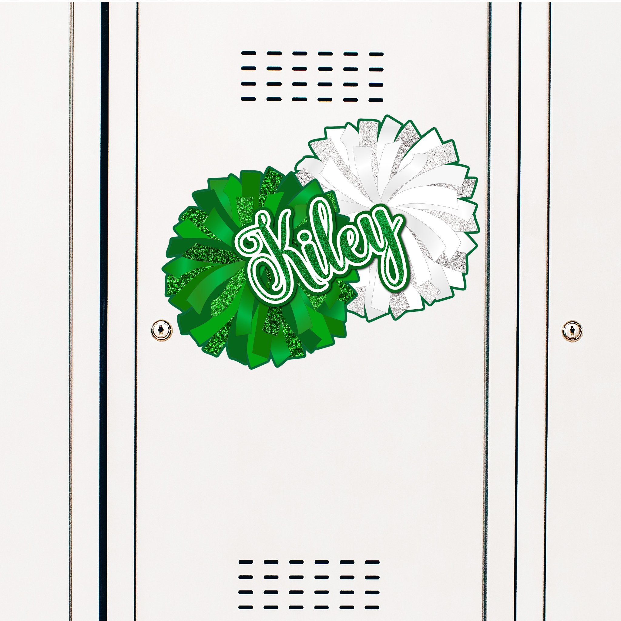 Custom Cheer Pom Locker Decoration in Team or School Colors.