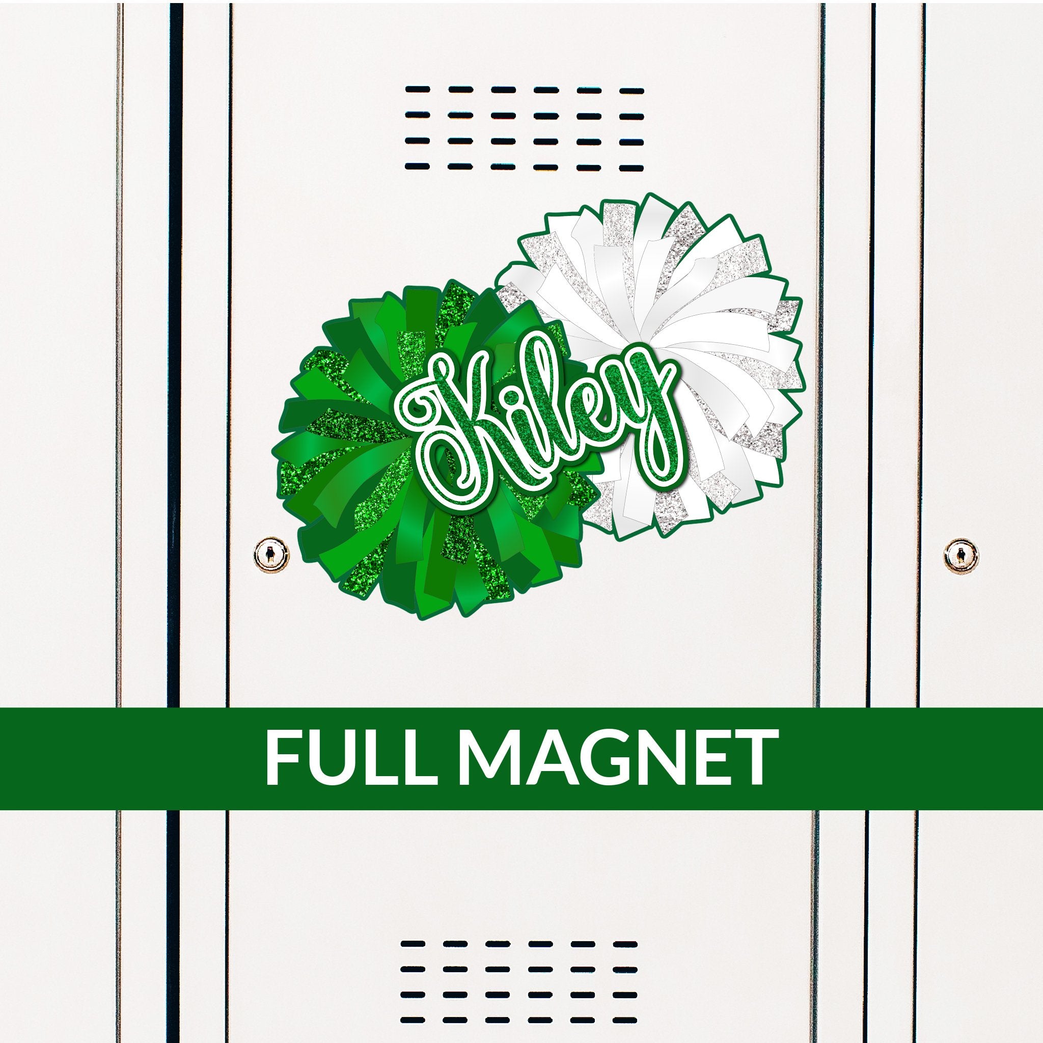 Custom Cheer Pom Pom Locker Magnet Decoration in Team or School Colors.