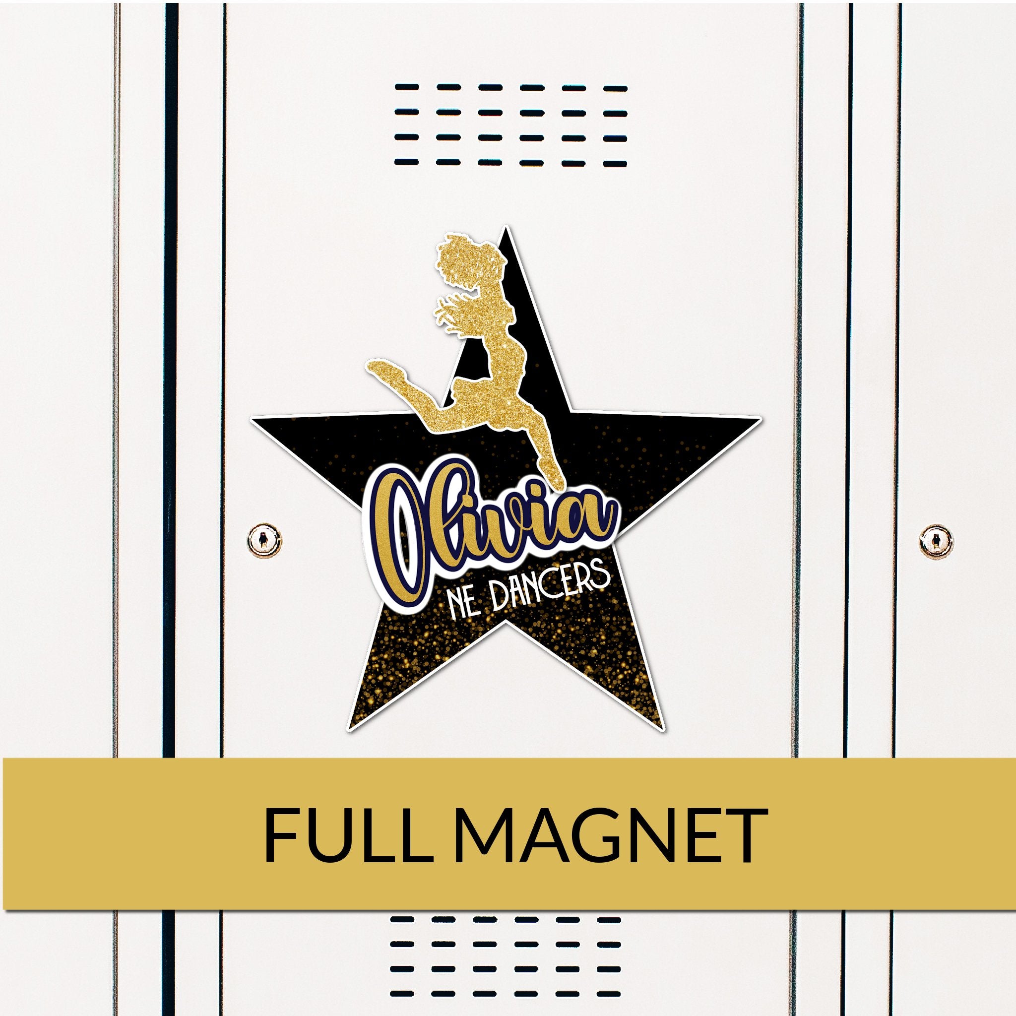 Custom Cheer Star Locker Magnet Decoration in Team or School Colors.