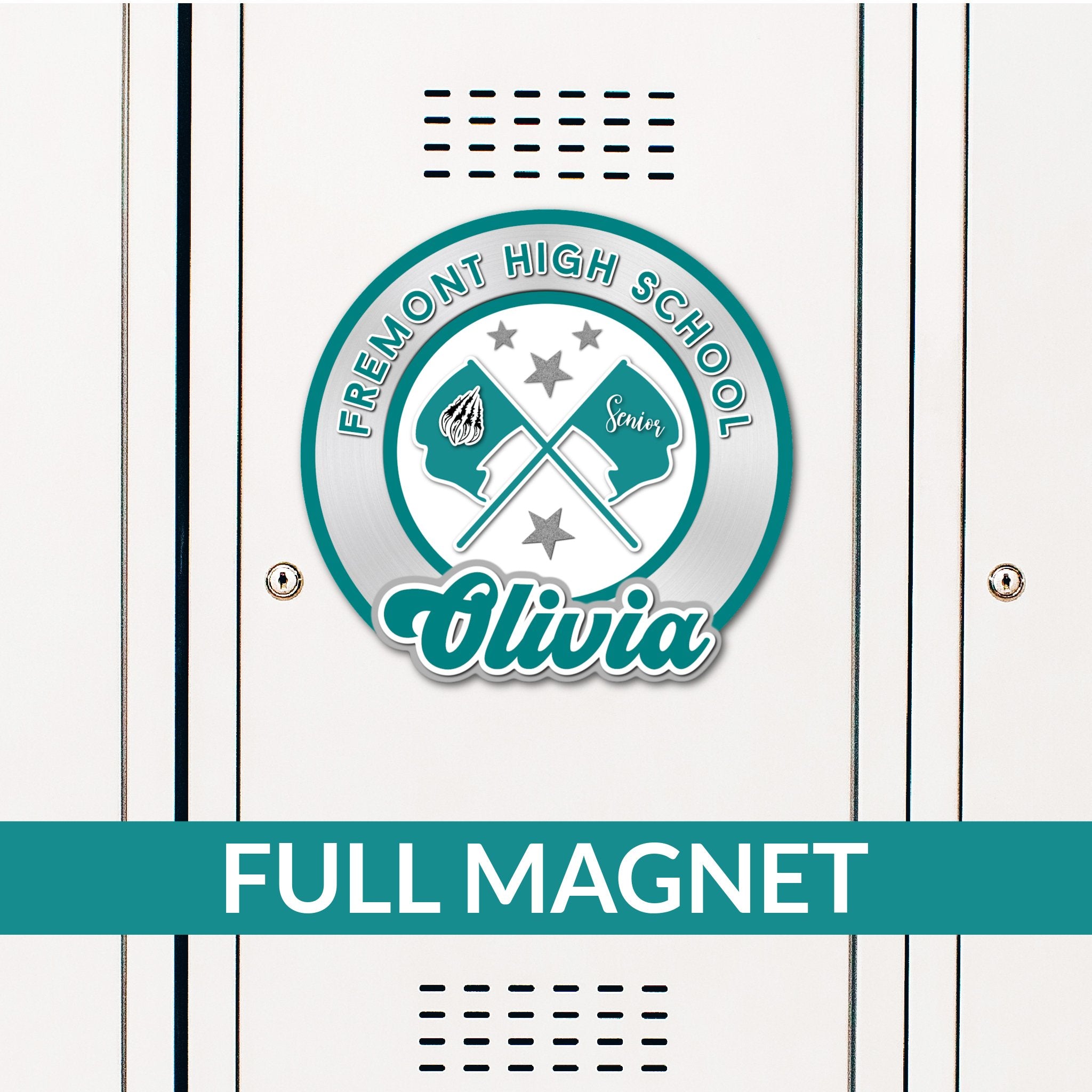 Custom Circle Color Guard or Winter Guard Locker Magnet Decoration in Team or School Colors.