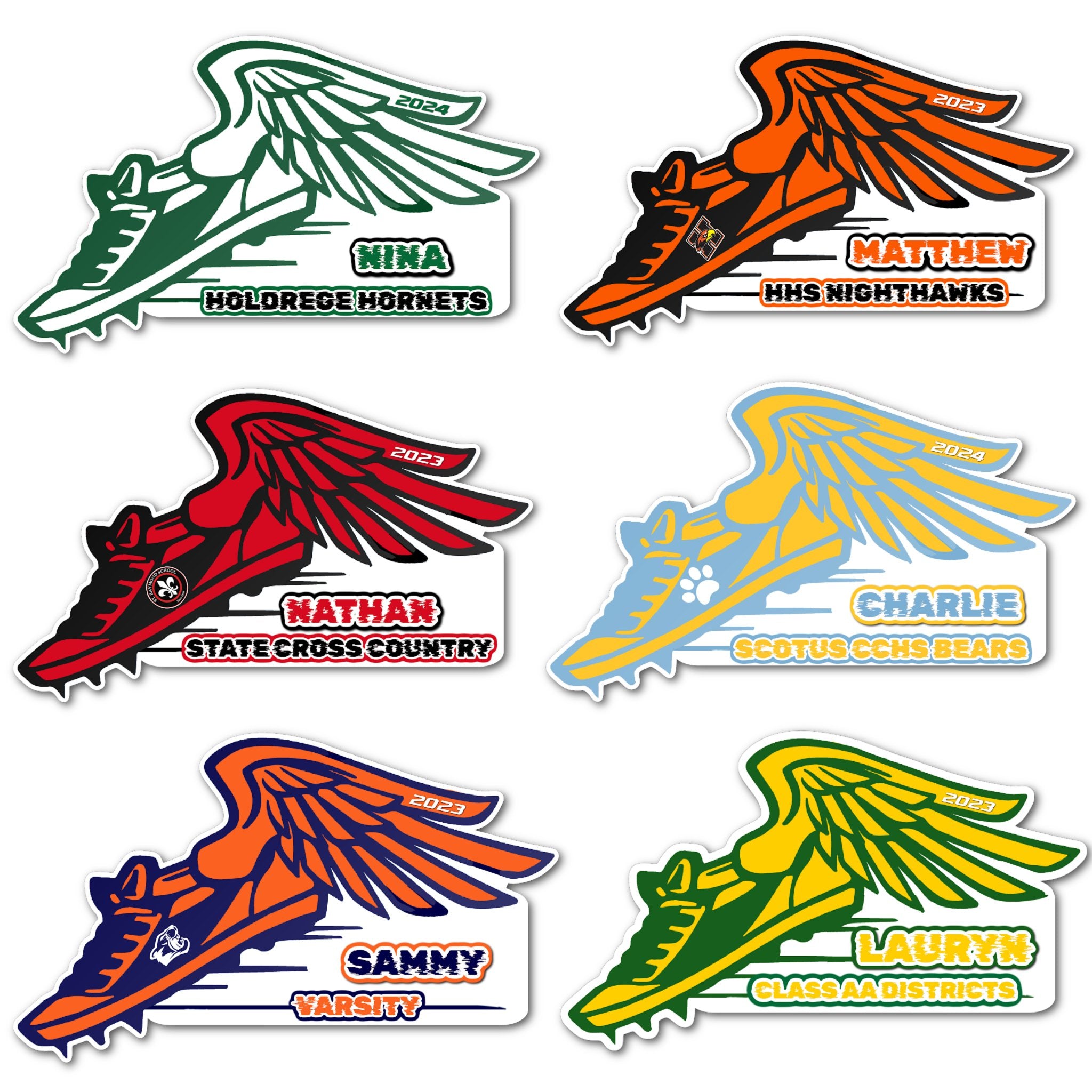 Examples of How to Customize Runner Decoration with Team Name, Athlete Name, Team Colors, Year, Tournament, Mascot, and More.