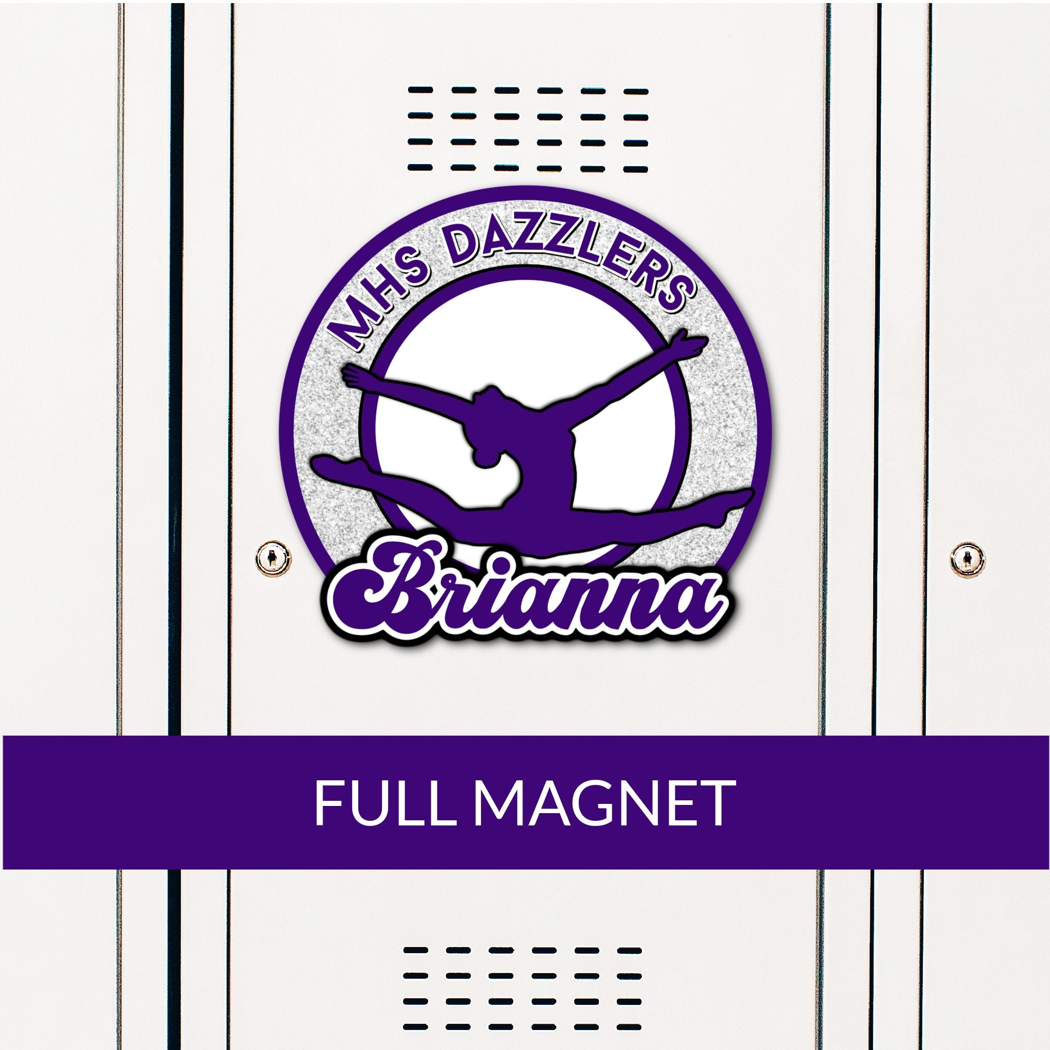 Custom Circle Leaping Dance Locker Magnet Decoration in Team or School Colors.
