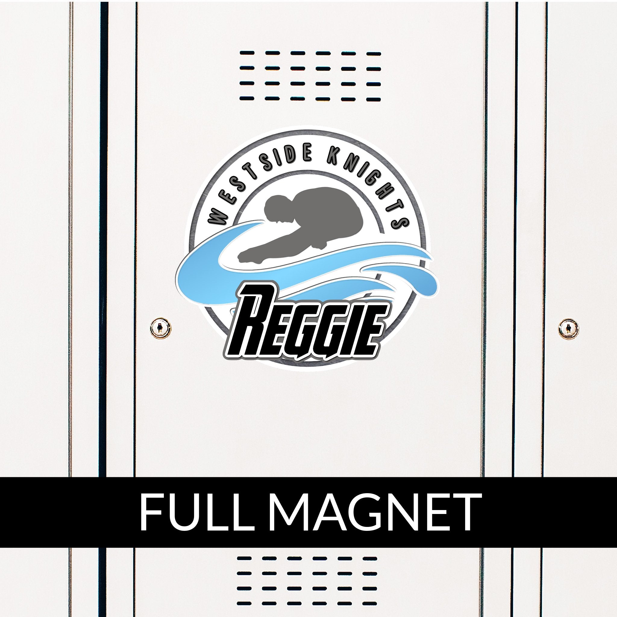 Custom Circle Men's Dive Locker Magnet Decoration in Team or School Colors.
