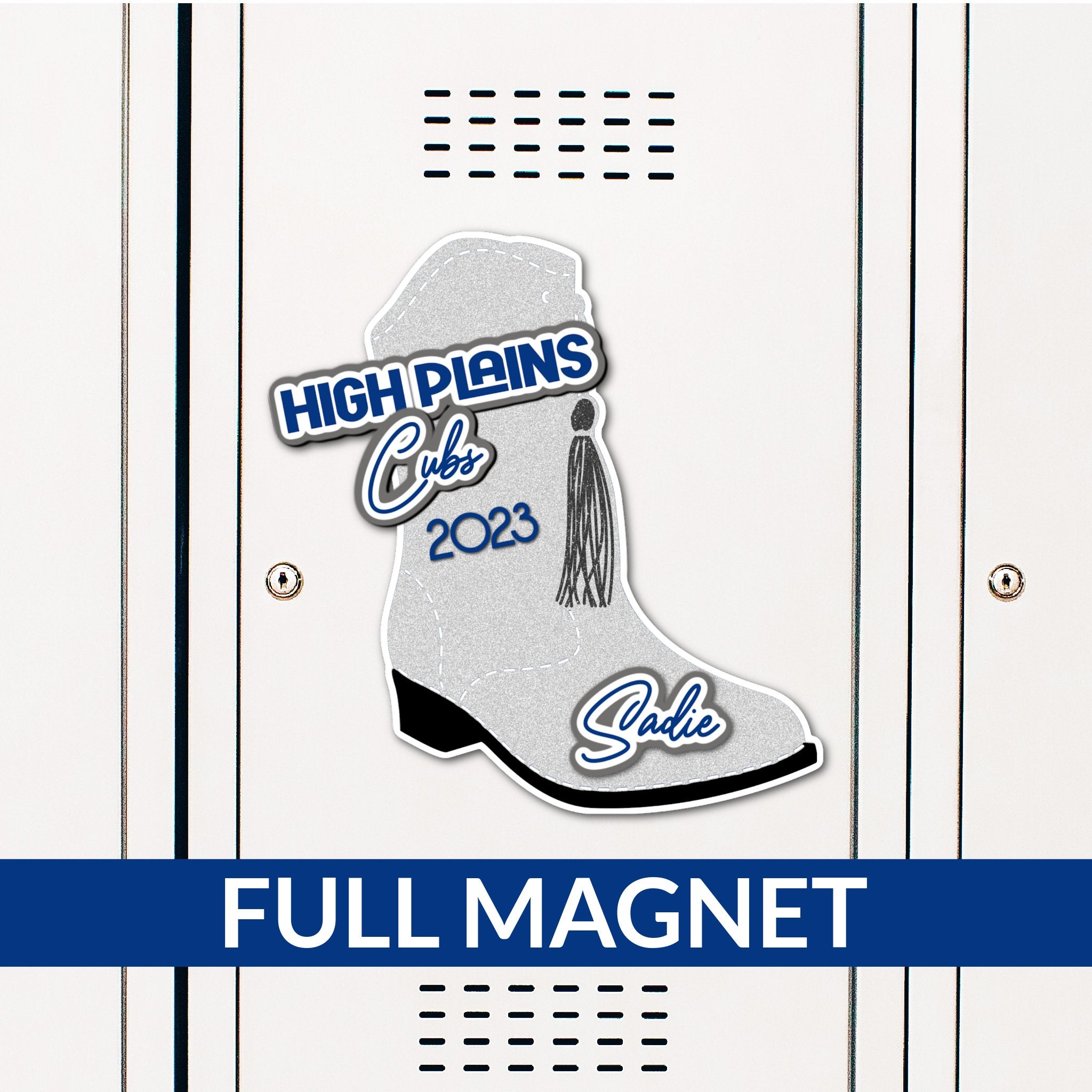 Custom Drill Team or Majorette Boot Locker Magnet Decoration in Team or School Colors.