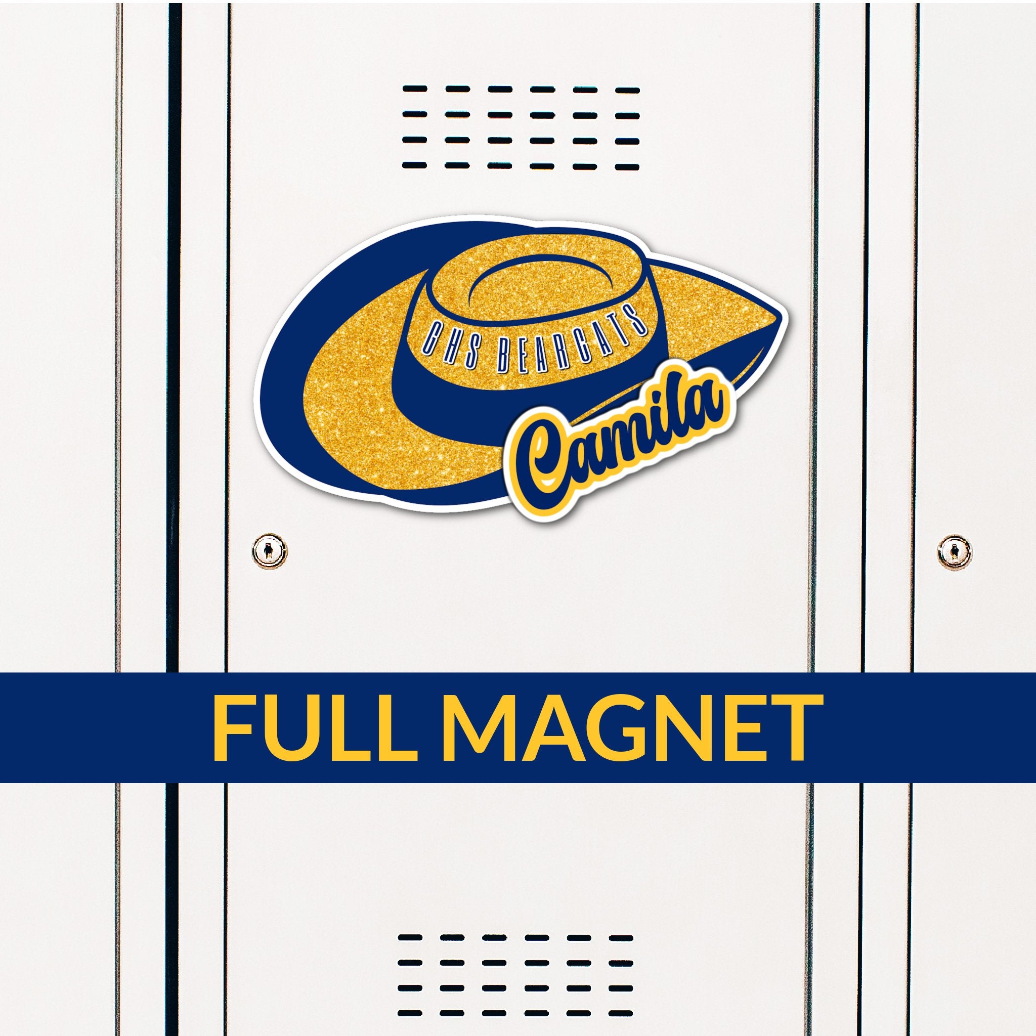 Custom Drill Team Hat Locker Magnet Decoration in Team or School Colors.