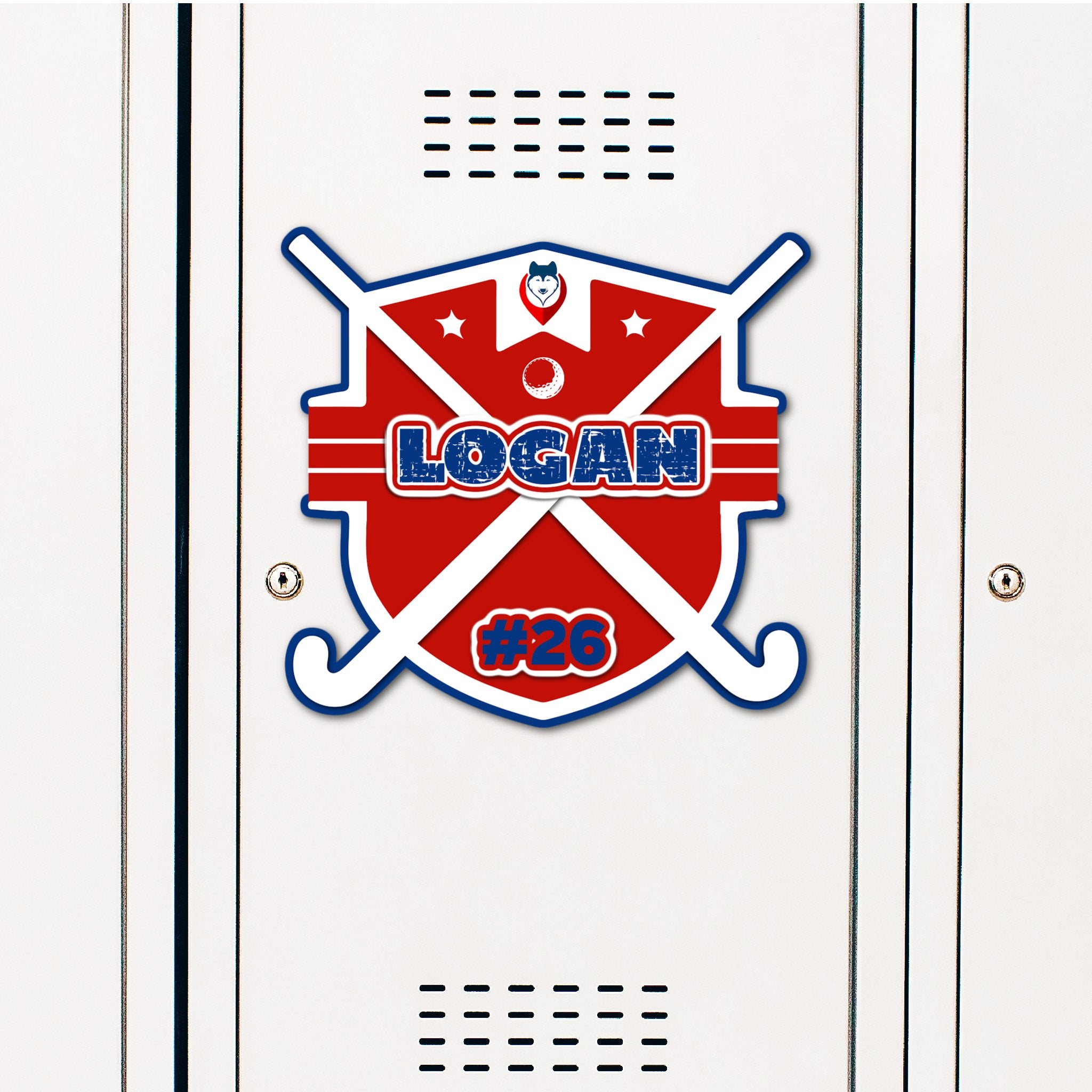 Custom Field Hockey Shield Locker Decoration in Team or School Colors.