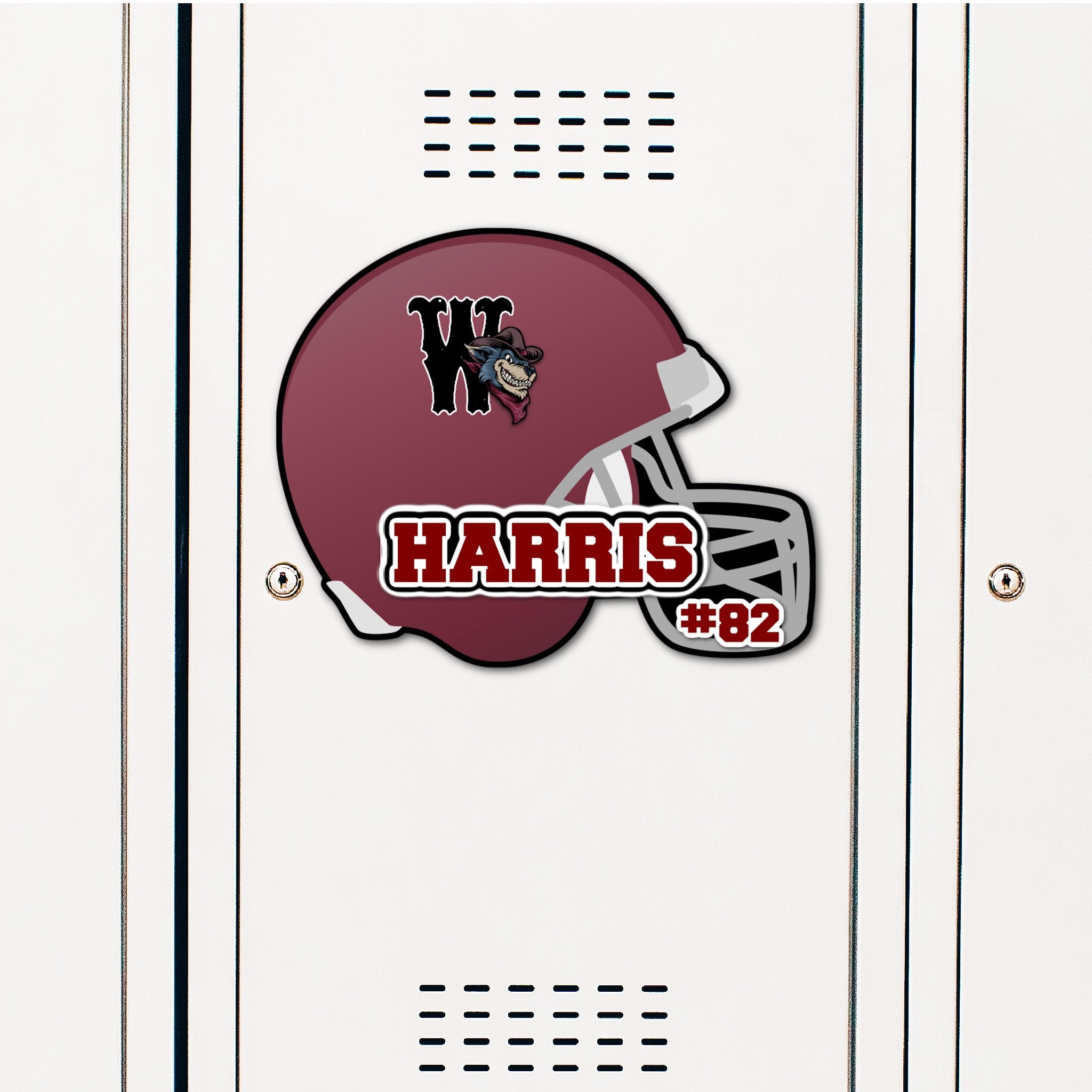 Custom Football Helmet Locker Decoration in Team or School Colors.