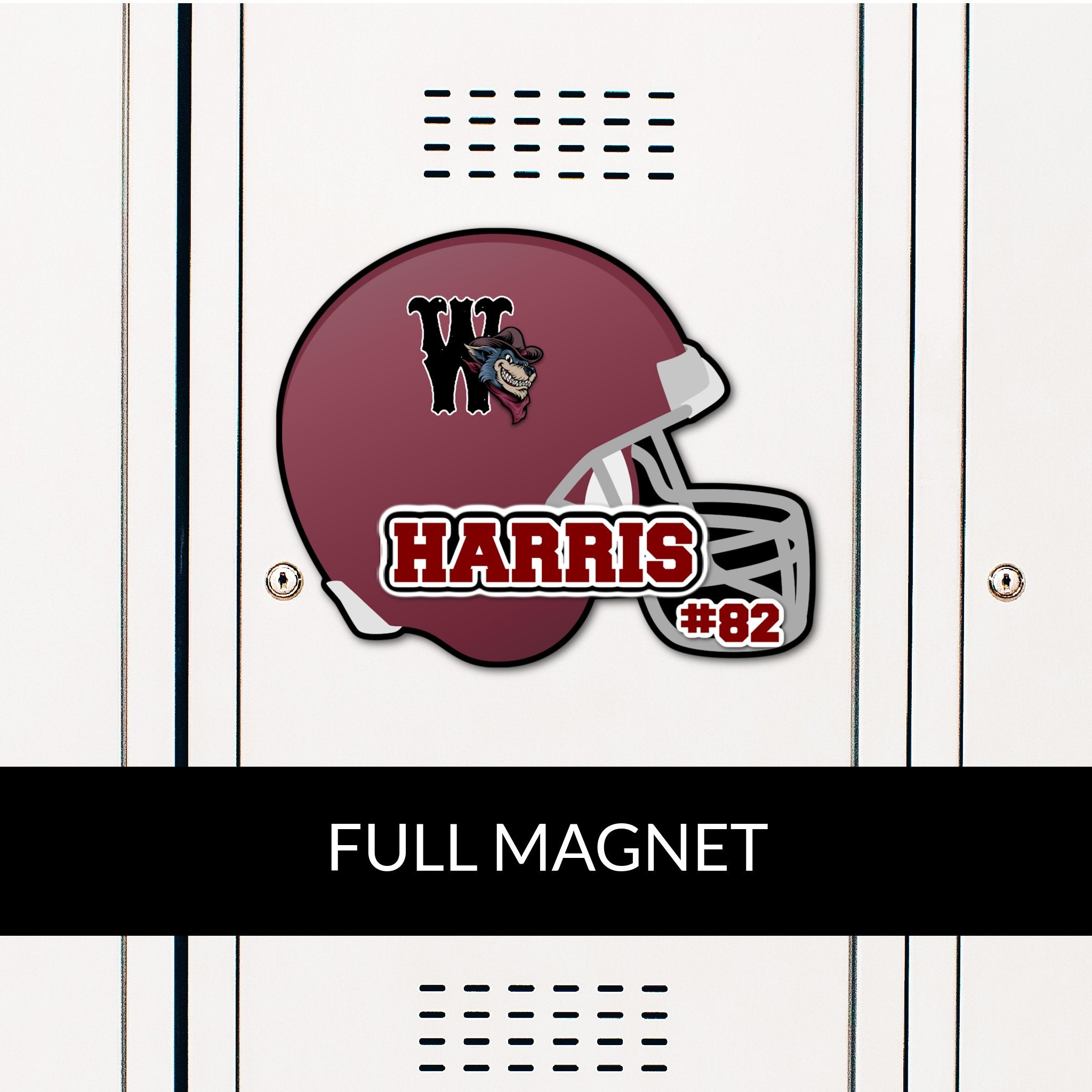 Custom Football Helmet Locker Magnet Decoration in Team or School Colors.