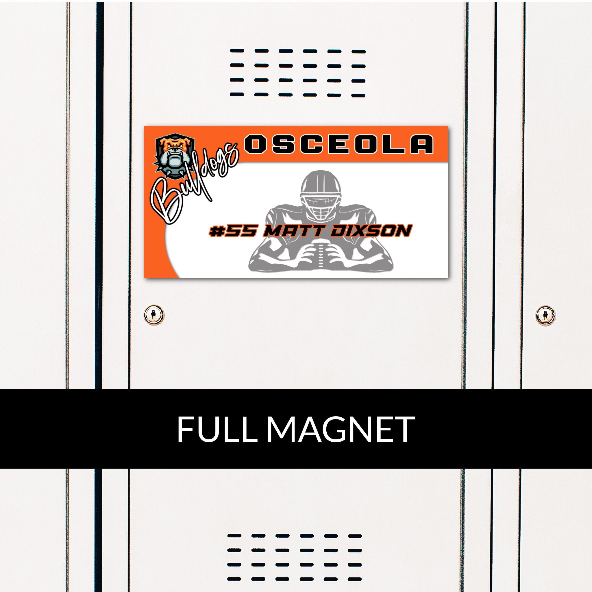 Custom Rectangle Football Locker Magnet Decoration in Team or School Colors.