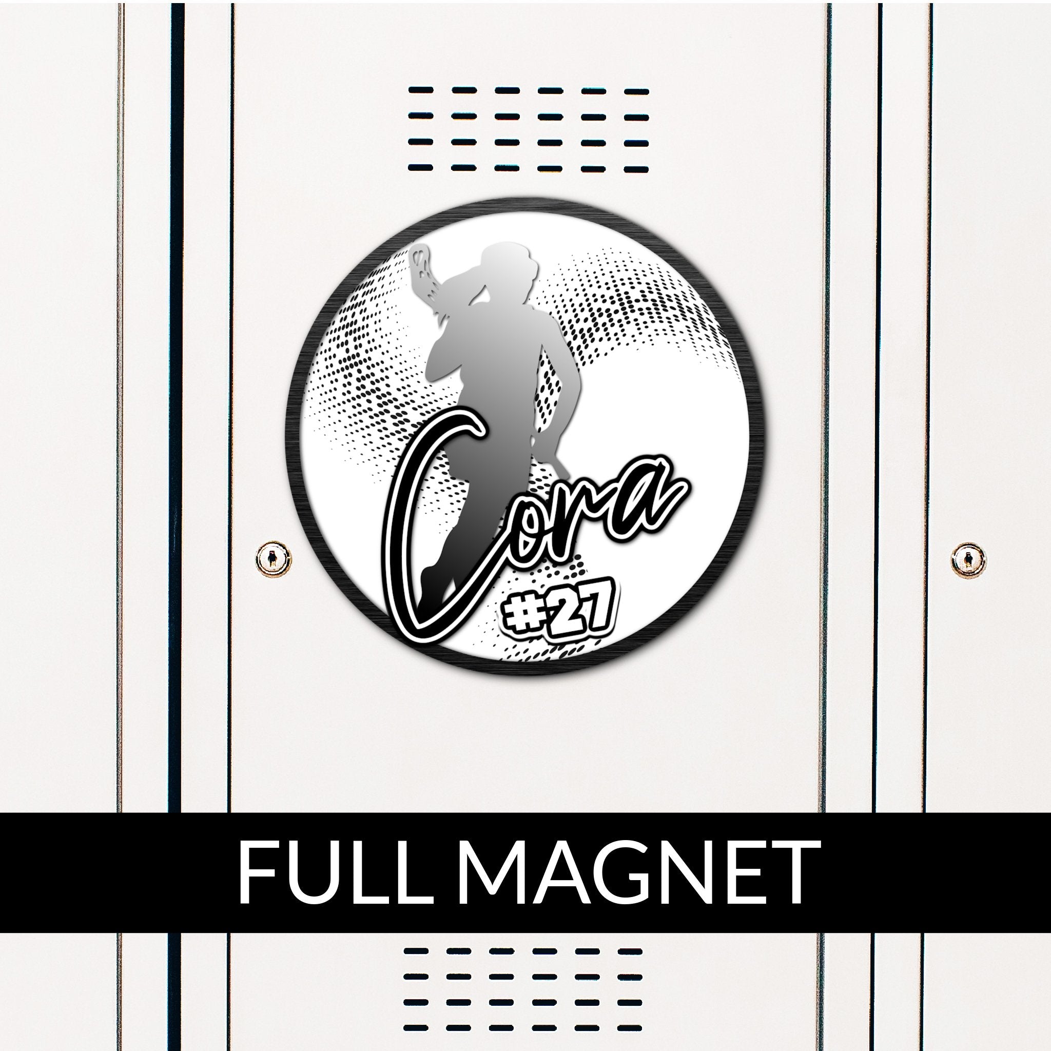Custom Girl's Lacrosse Locker Magnet Decoration in Team or School Colors.