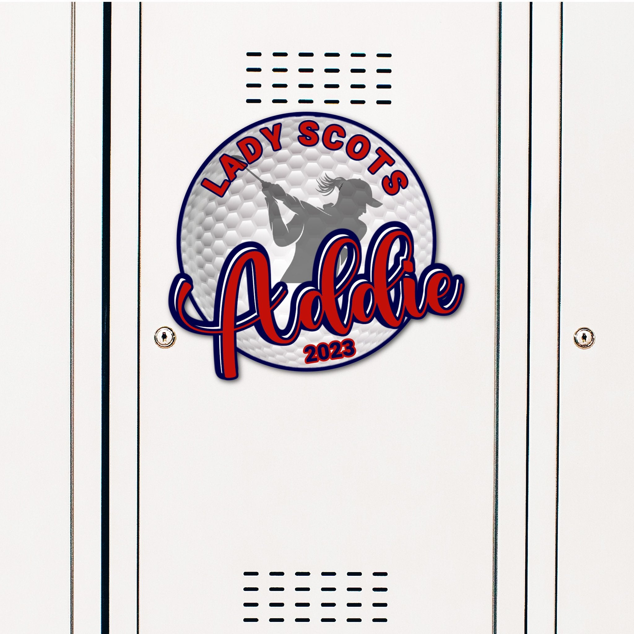 Custom Men's and Women's Golf Ball Locker Decoration in Team or School Colors.