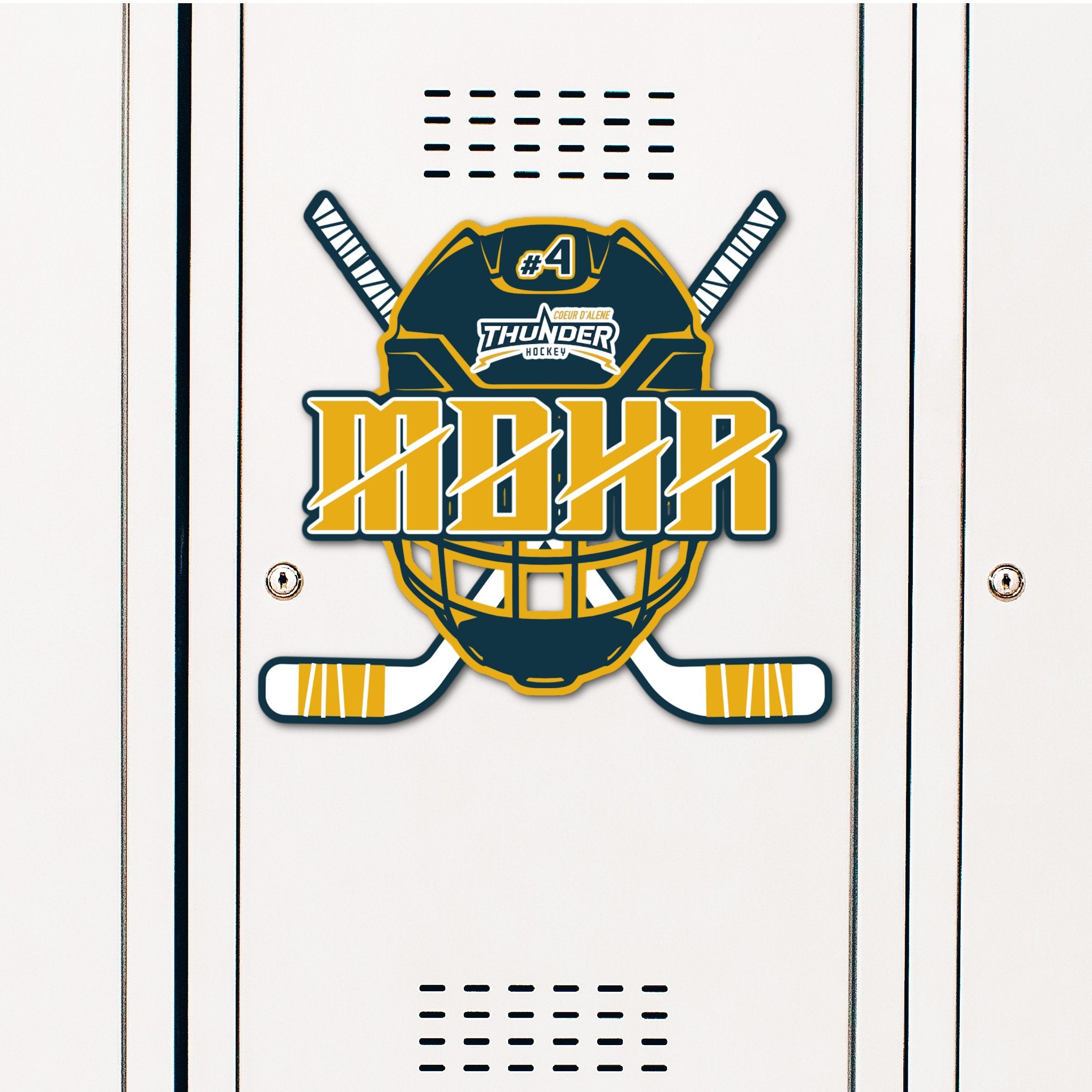 Custom Hockey Mask Locker Decoration in Team or School Colors.