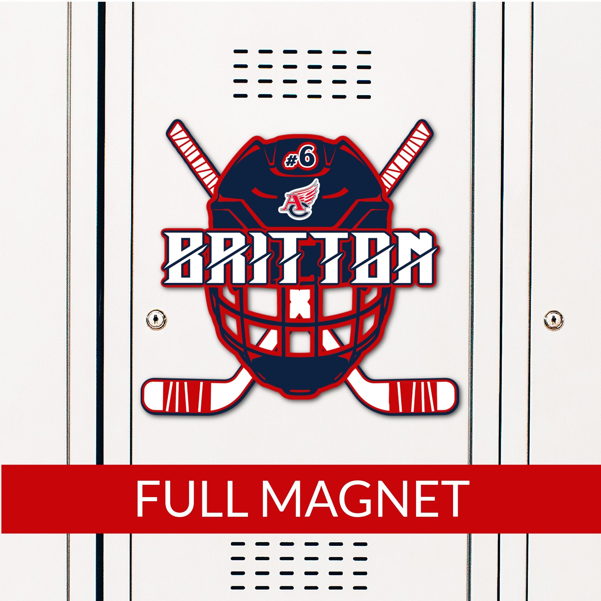 Custom Hockey Mask Locker Magnet Decoration in Team or School Colors.