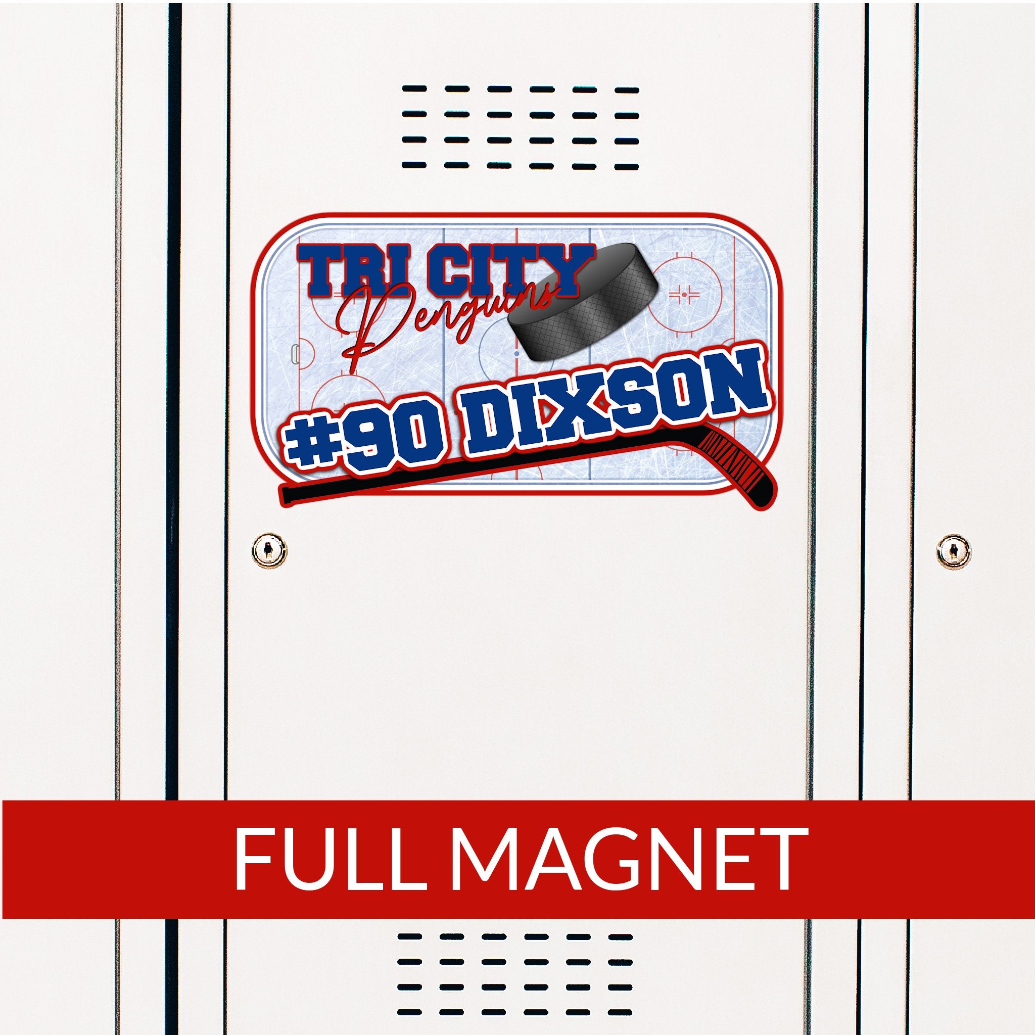 Custom Hockey Rink Locker Magnet Decoration in Team or School Colors.