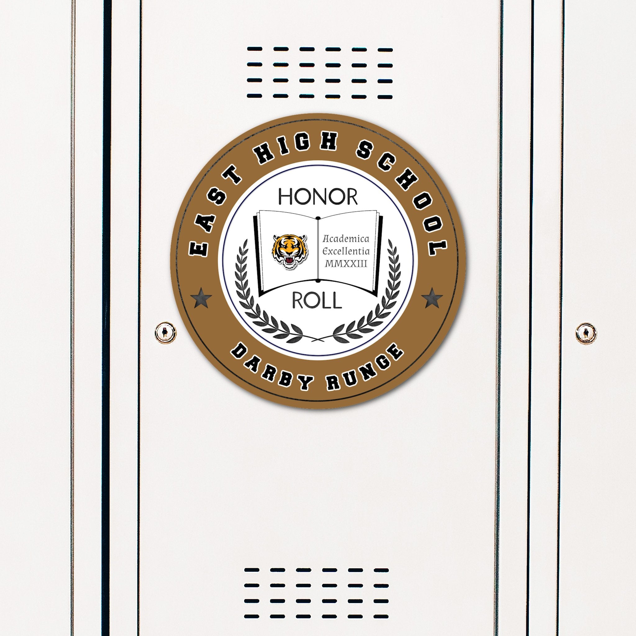Custom Honor Roll Academic Award Locker Decoration in Team or School Colors.