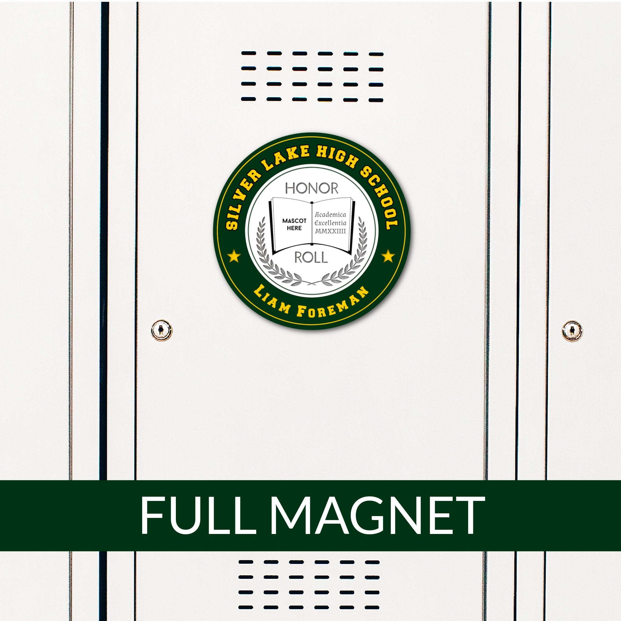 Custom Honor Roll Academic Award Locker Magnet Decoration in Team or School Colors.
