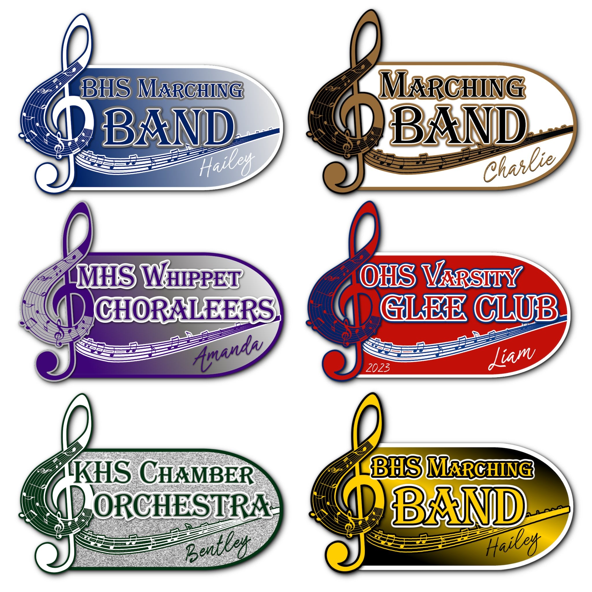 Examples of How to Customize Musician and Singer Decoration with Team Name, Athlete Name, Team Colors, Year, Tournament, Mascot, and More.