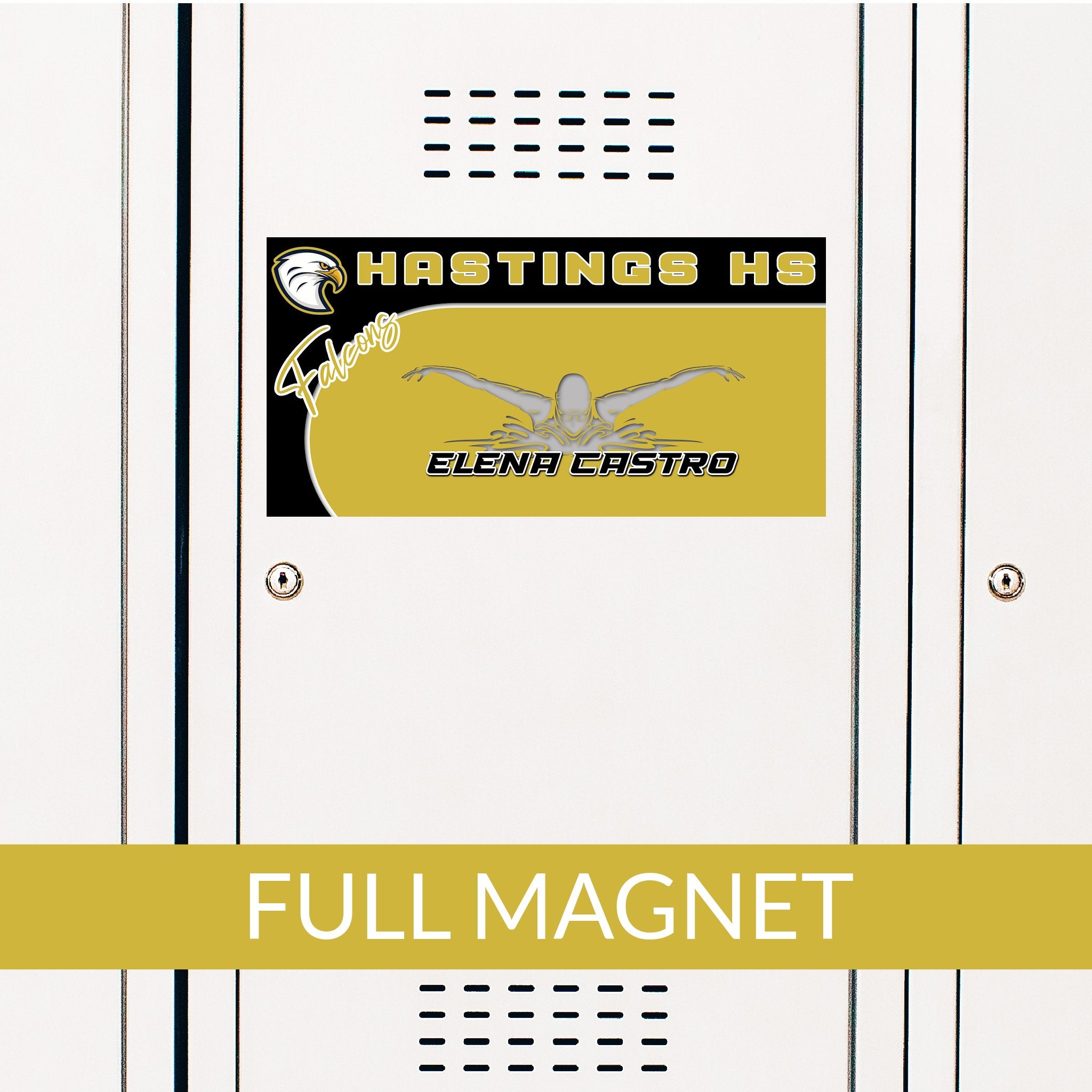 Custom Rectangle Girls Swim Team Locker Magnet Decoration in Team or School Colors.