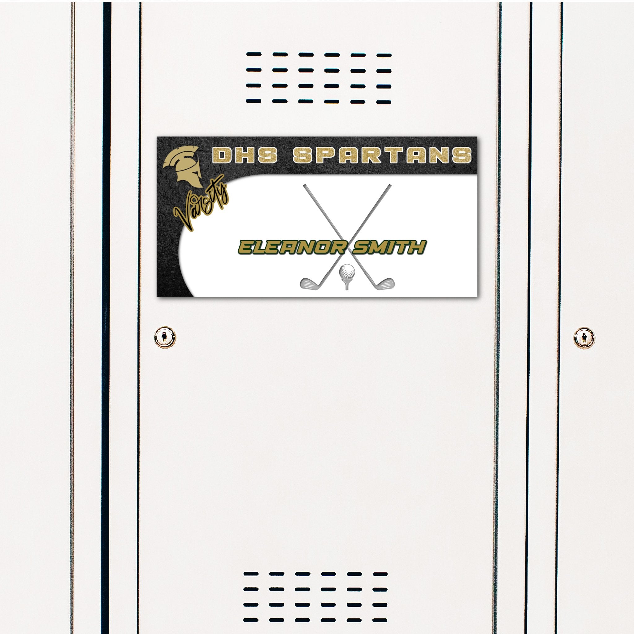 Custom Rectangle Golf Locker Decoration in Team or School Colors.