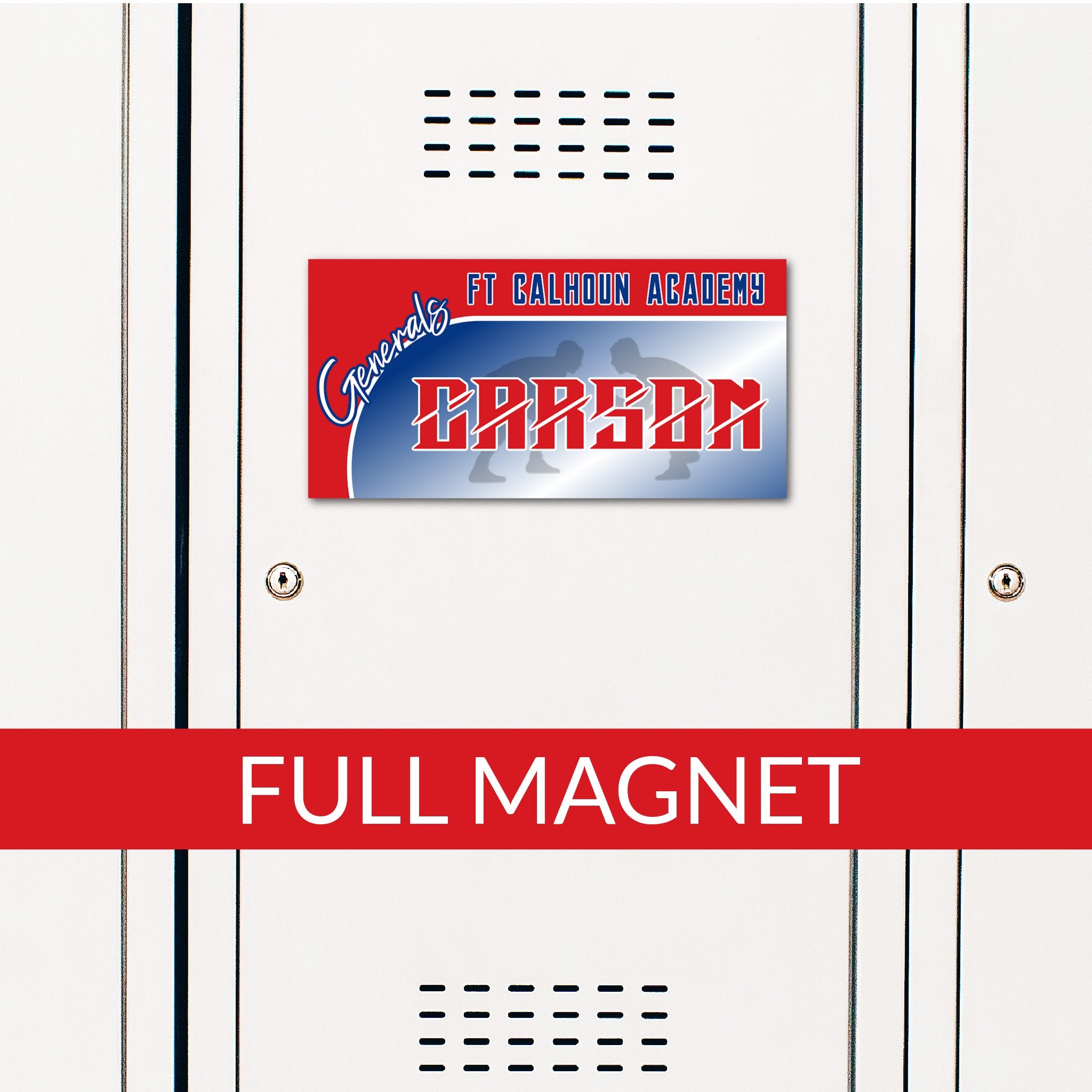 Custom Rectangle Wrestling Locker Magnet Decoration in Team or School Colors.