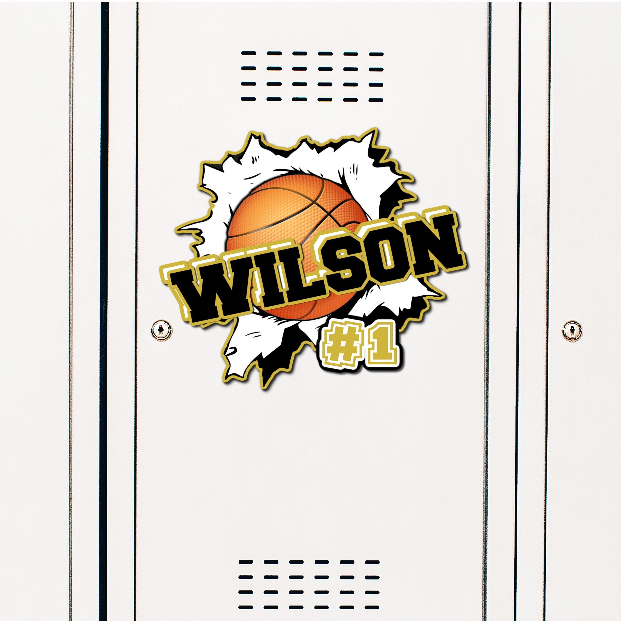 Custom Ripped Basketball Locker Decoration in Team or School Colors.
