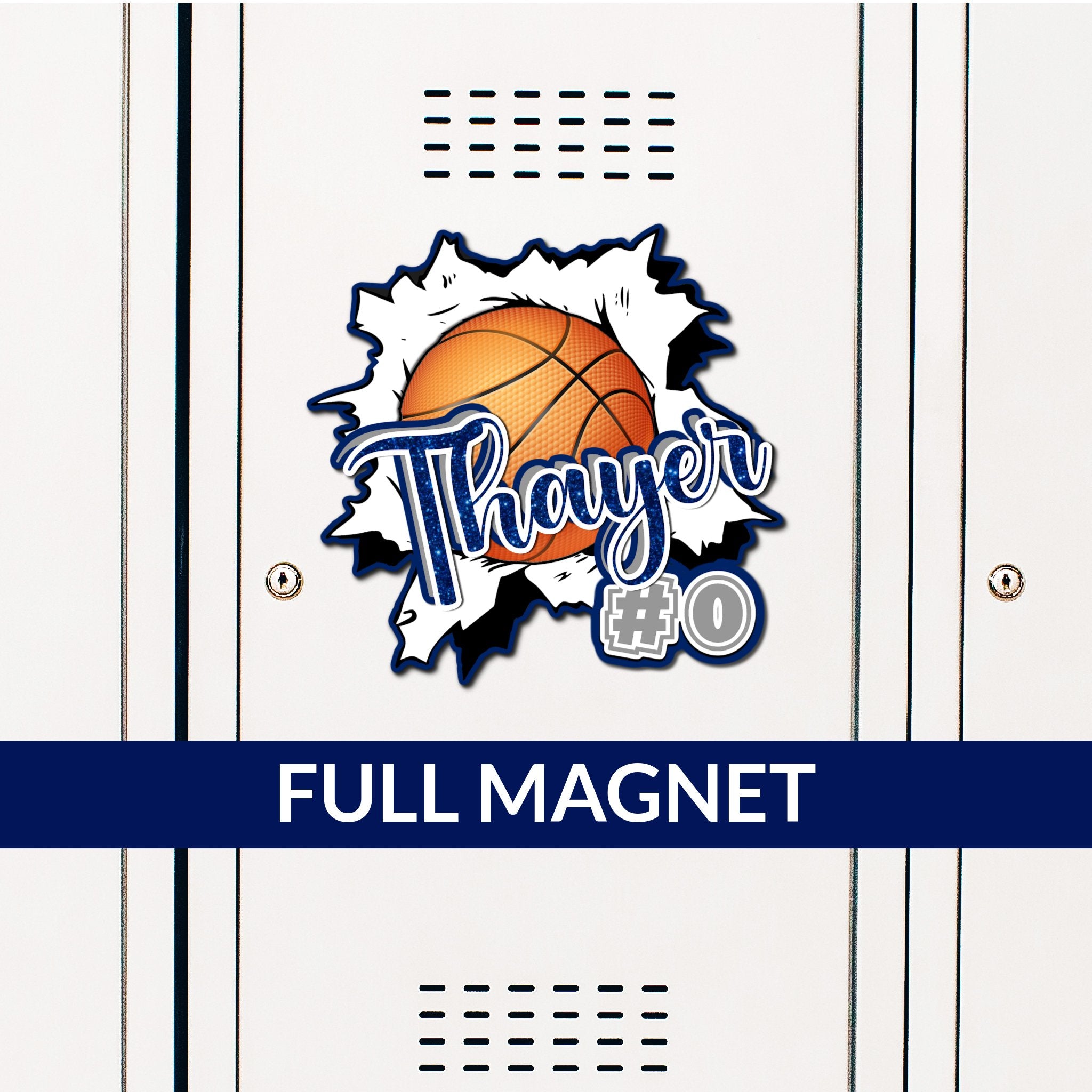 Custom Ripped Basketball Locker Magnet Decoration in Team or School Colors.
