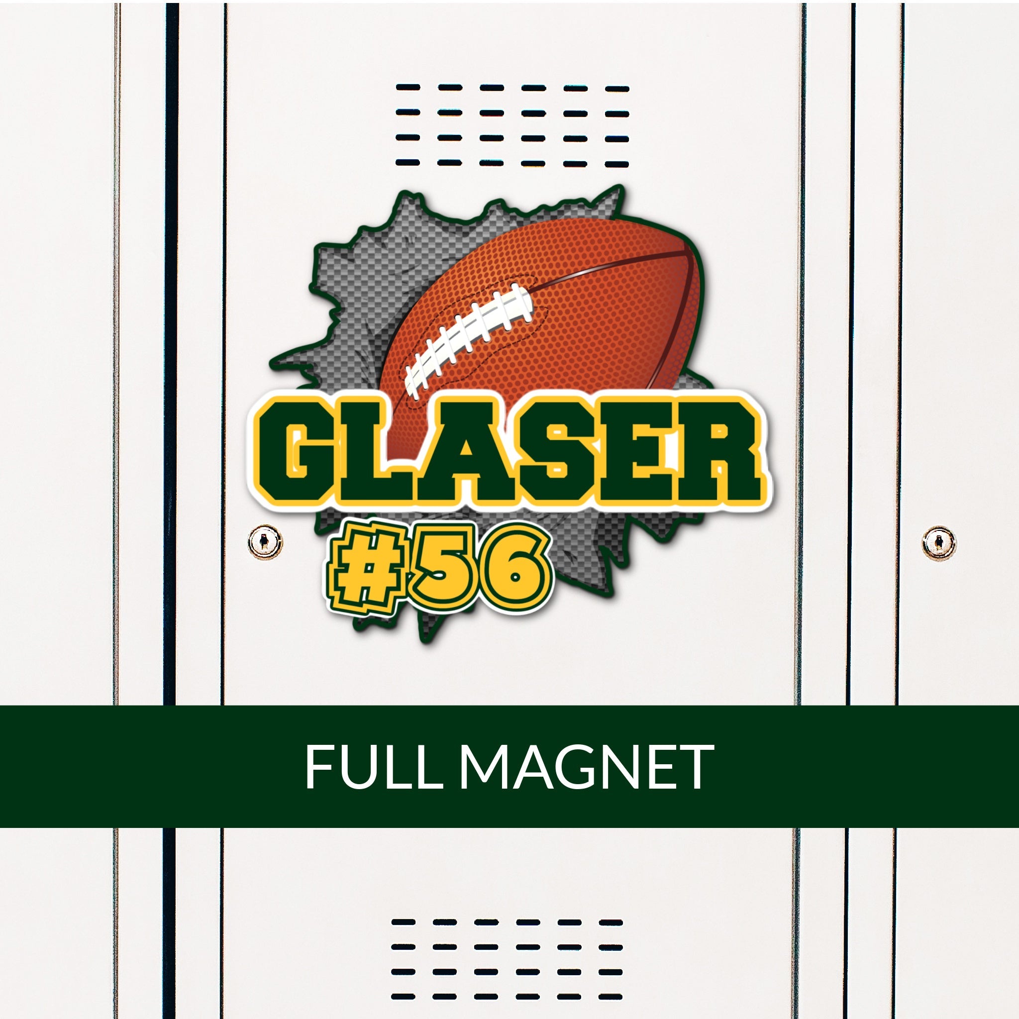 Custom Ripped Football Locker Magnet Decoration in Team or School Colors.