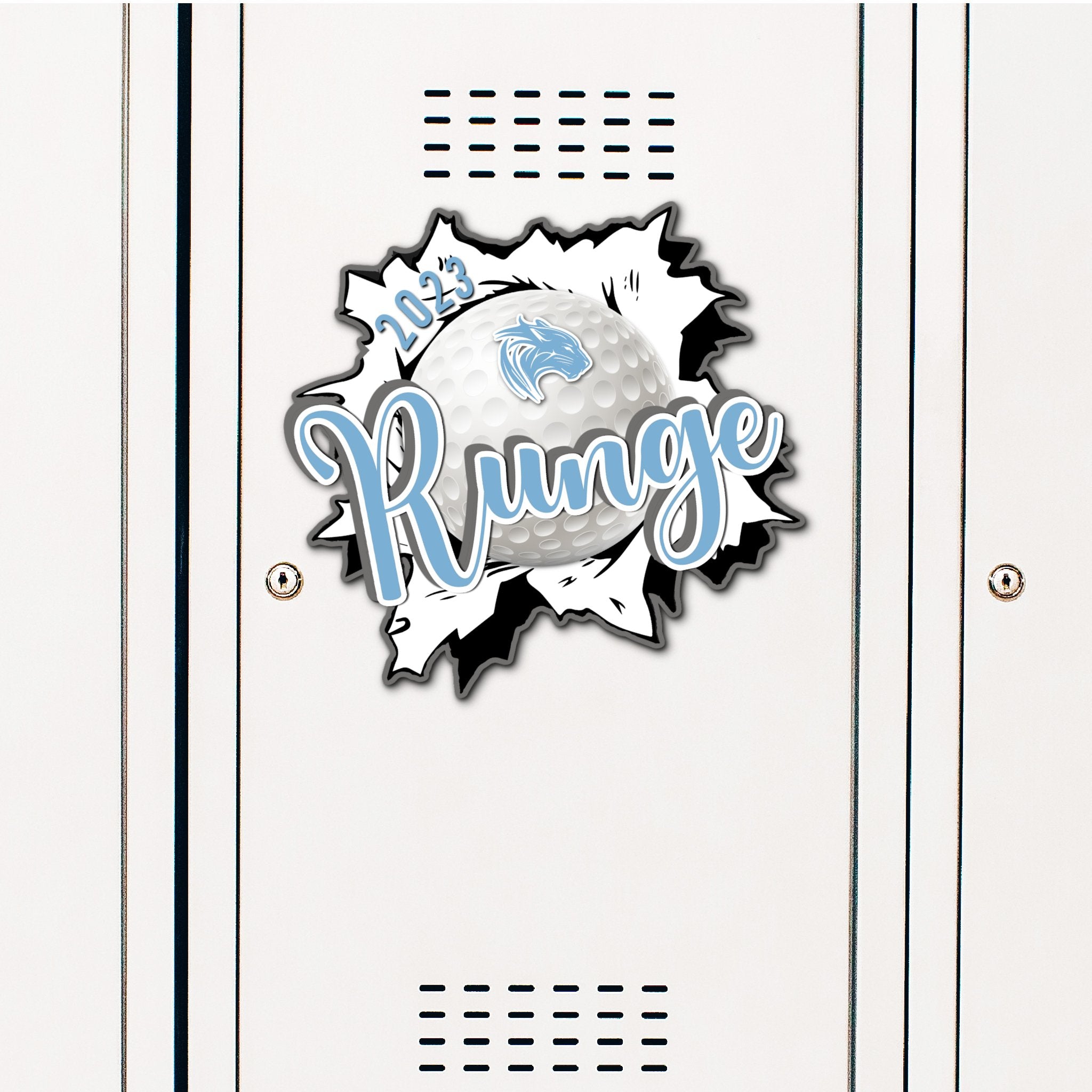 Custom Ripped Golf Ball Locker Decoration in Team or School Colors.