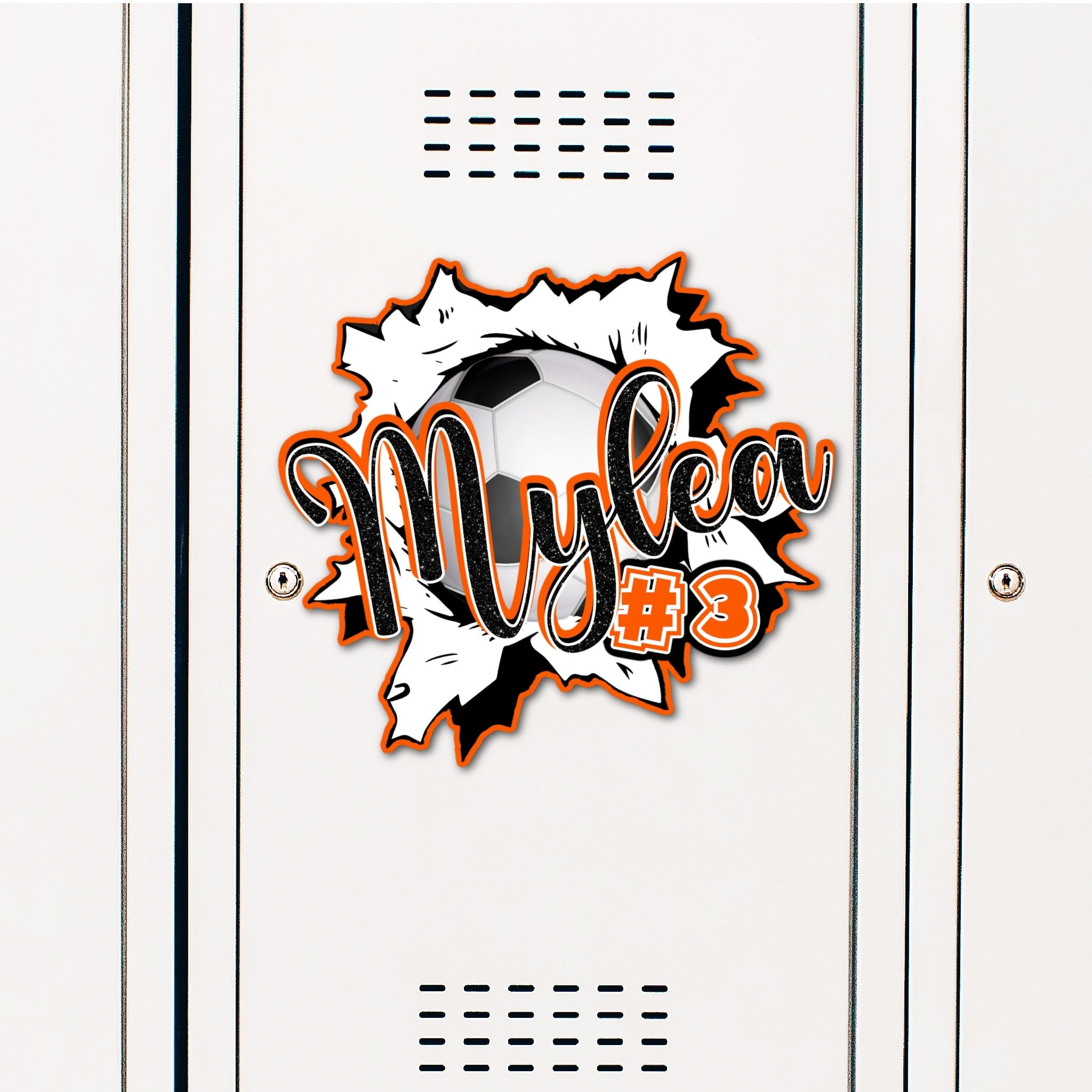 Custom Ripped Soccer Ball Locker Decoration in Team or School Colors.