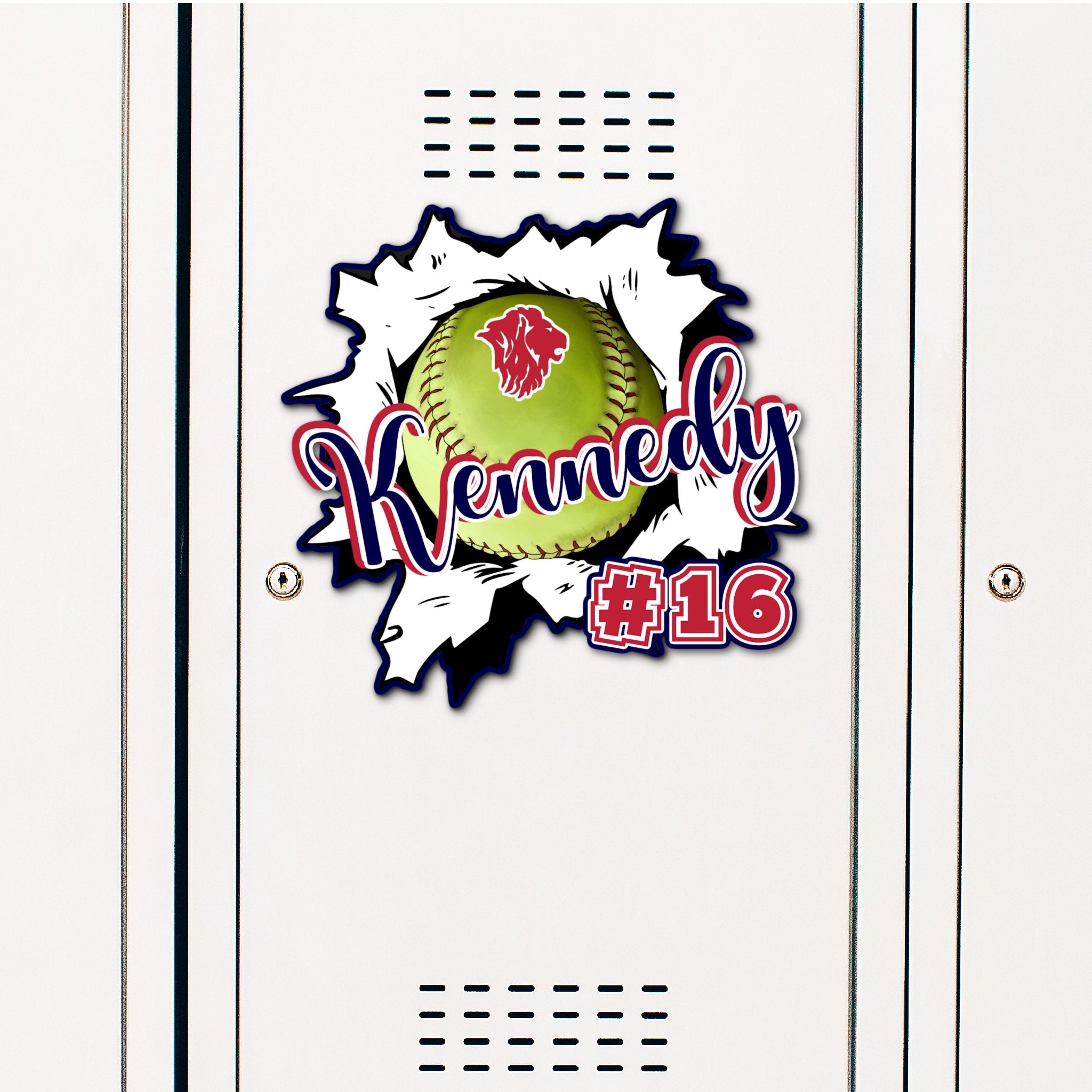 Custom Ripped Softball Locker Decoration in Team or School Colors.