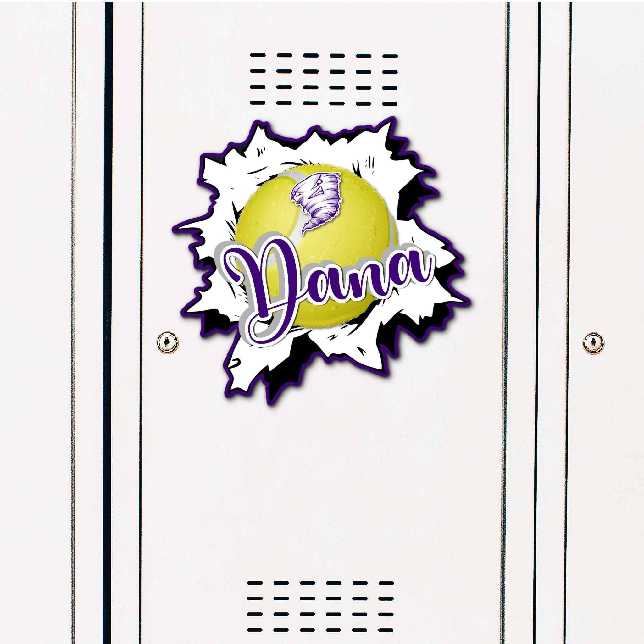 Custom Ripped Tennis Locker Decoration in Team or School Colors.