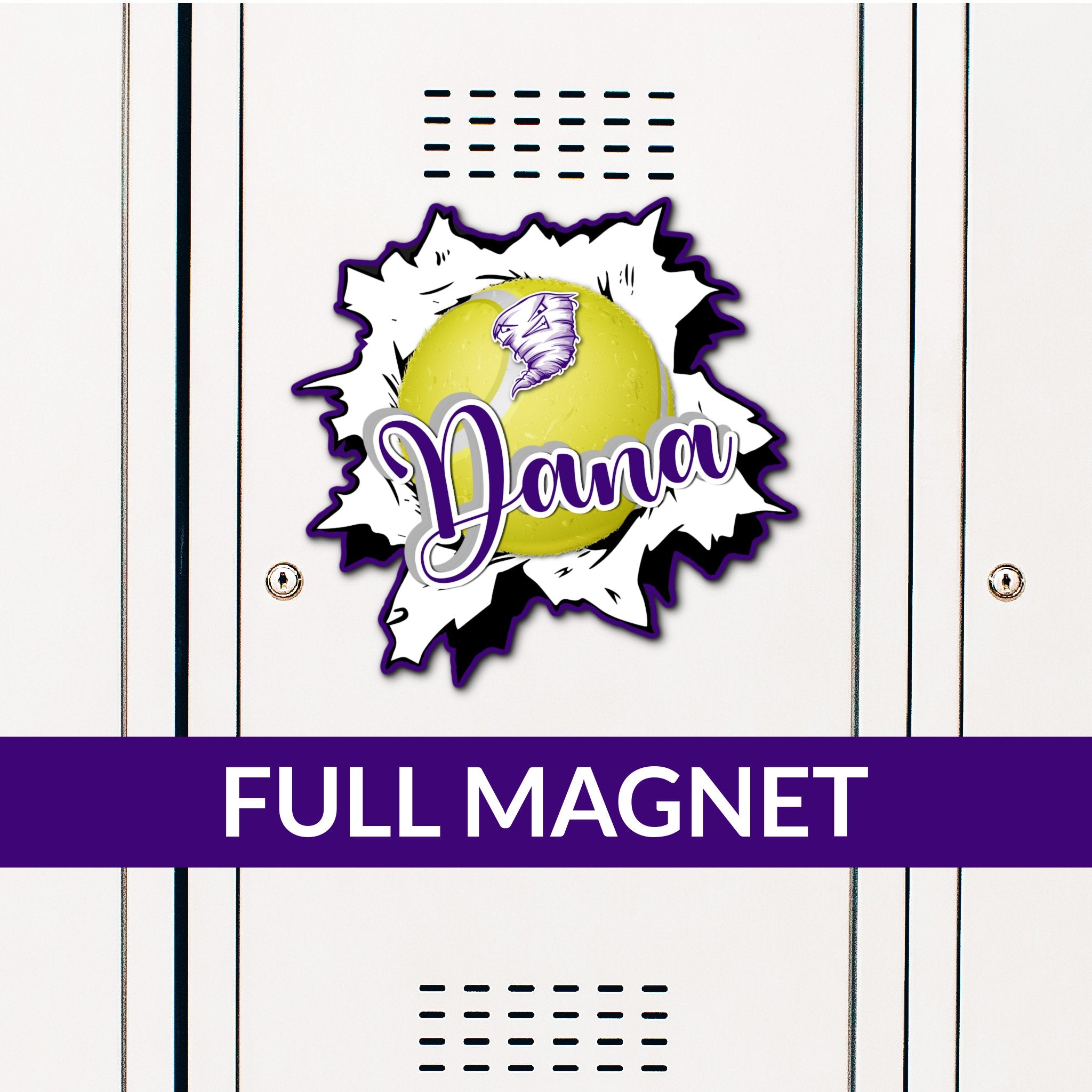 Custom Ripped Tennis Locker Magnet Decoration in Team or School Colors.