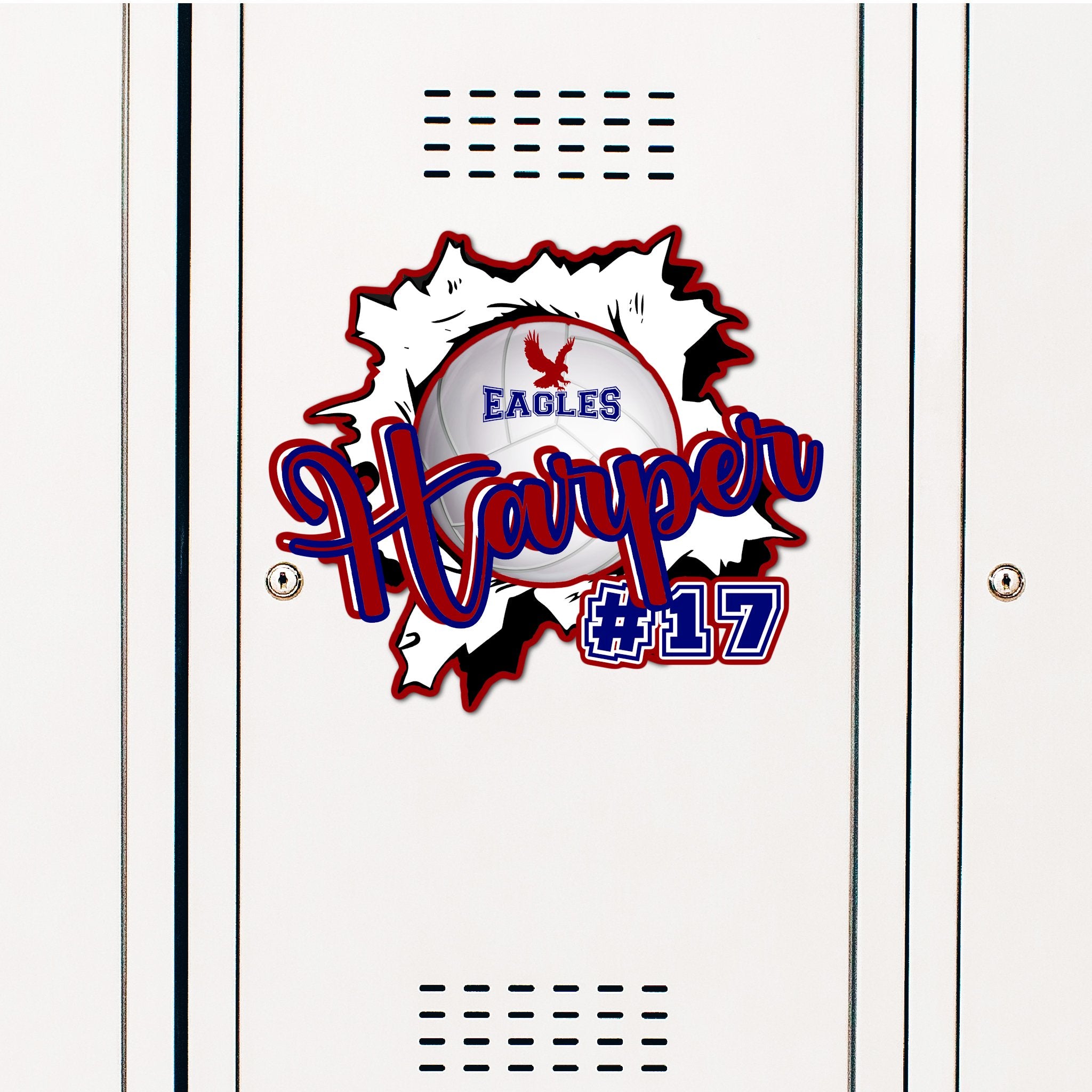 Custom Ripped Volleyball Locker Decoration in Team or School Colors.