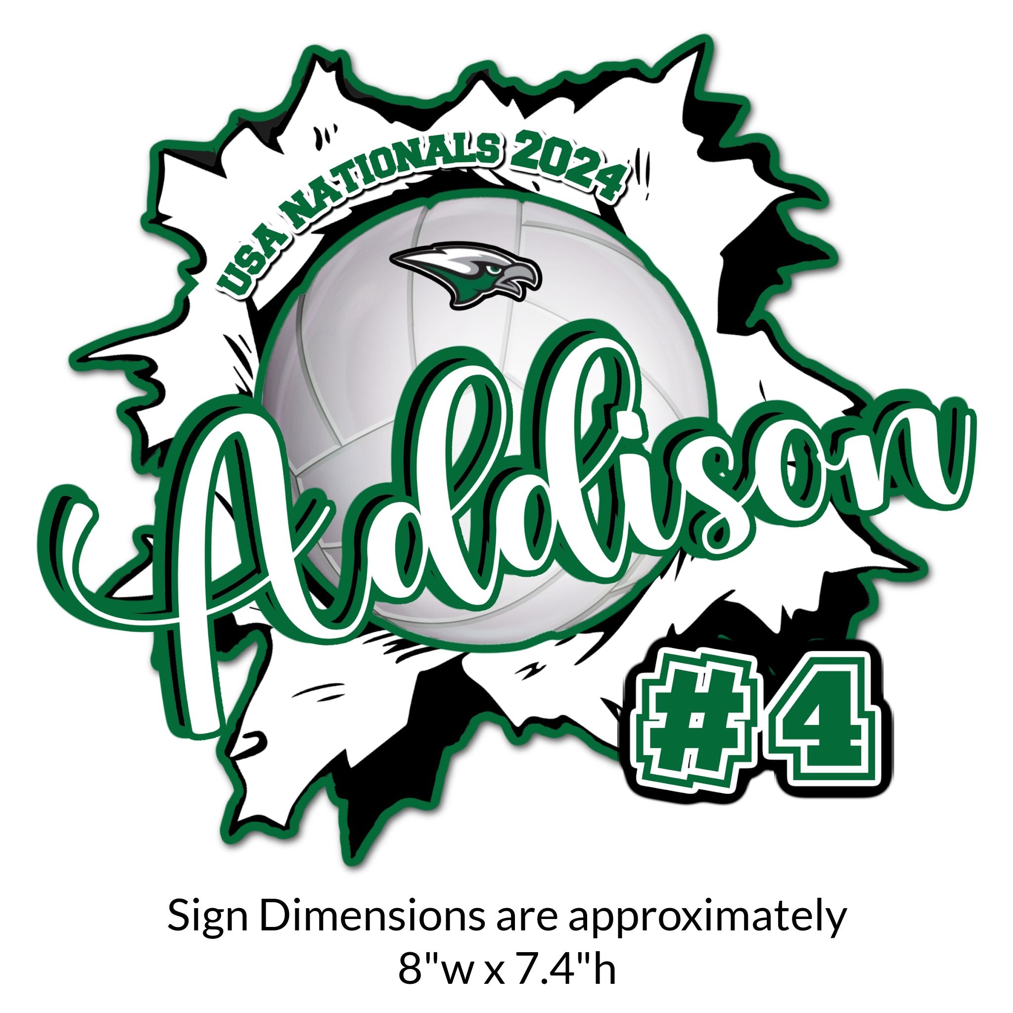 Custom Ripped Volleyball Locker Decoration Cut Out Dimensions.