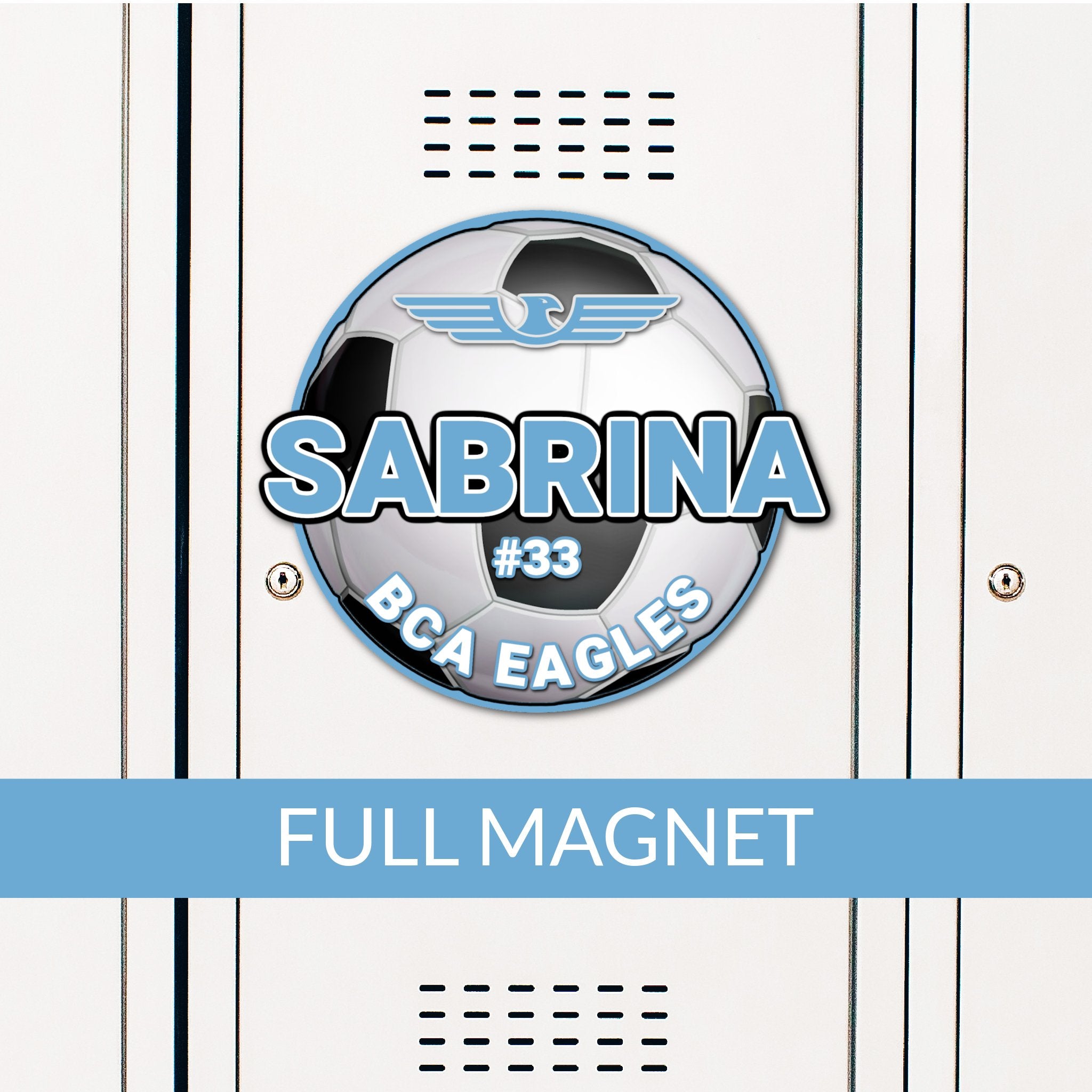 Custom Soccer Ball Locker Magnet Decoration in Team or School Colors.