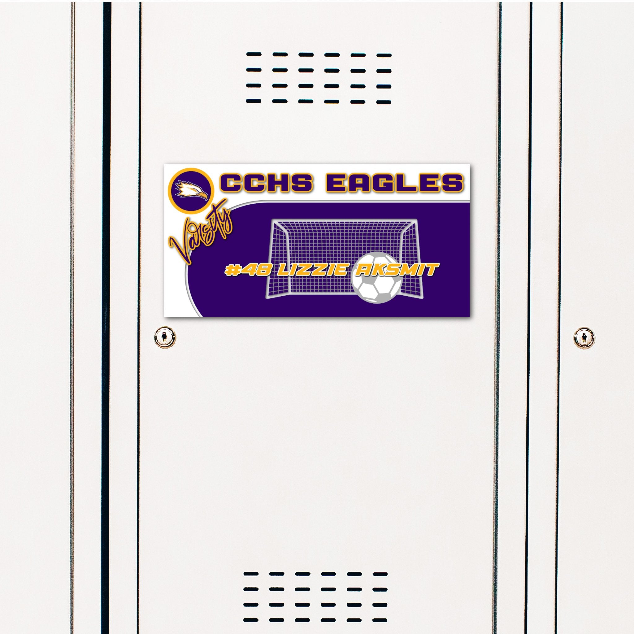Custom Rectangle Soccer Locker Decoration in Team or School Colors.