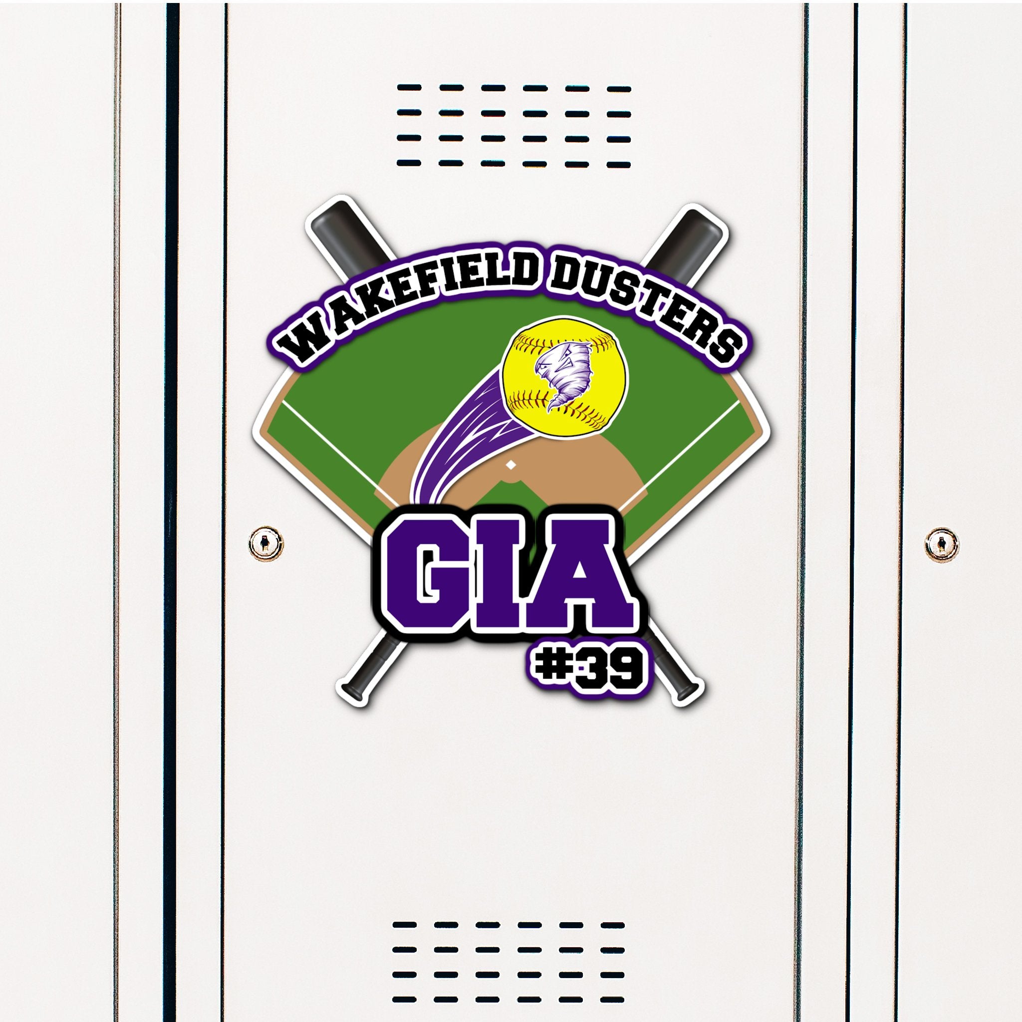 Custom Softball Field with Flying Ball Locker Decoration in Team or School Colors.