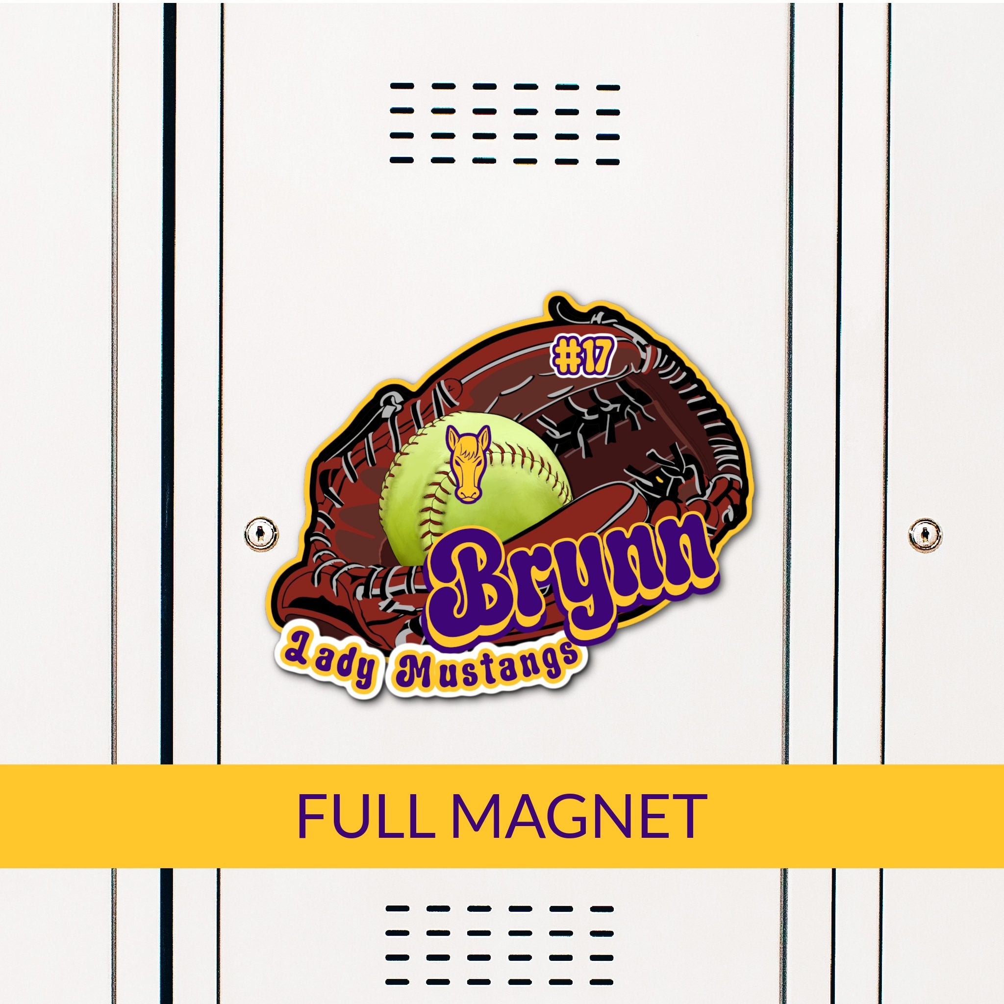 Custom Softball Glove Locker Magnet Decoration in Team or School Colors.