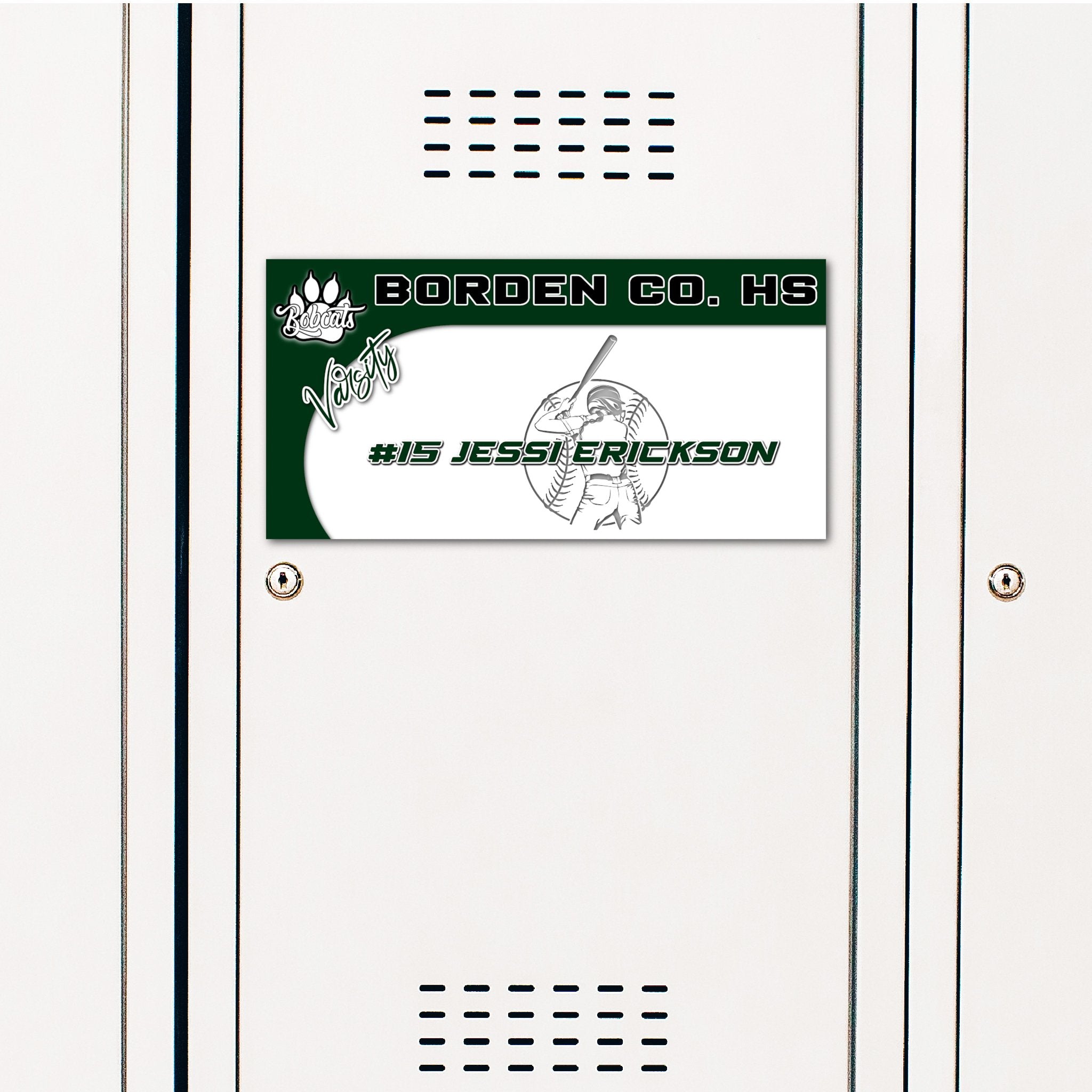 Custom Rectangle Softball Locker Decoration in Team or School Colors.