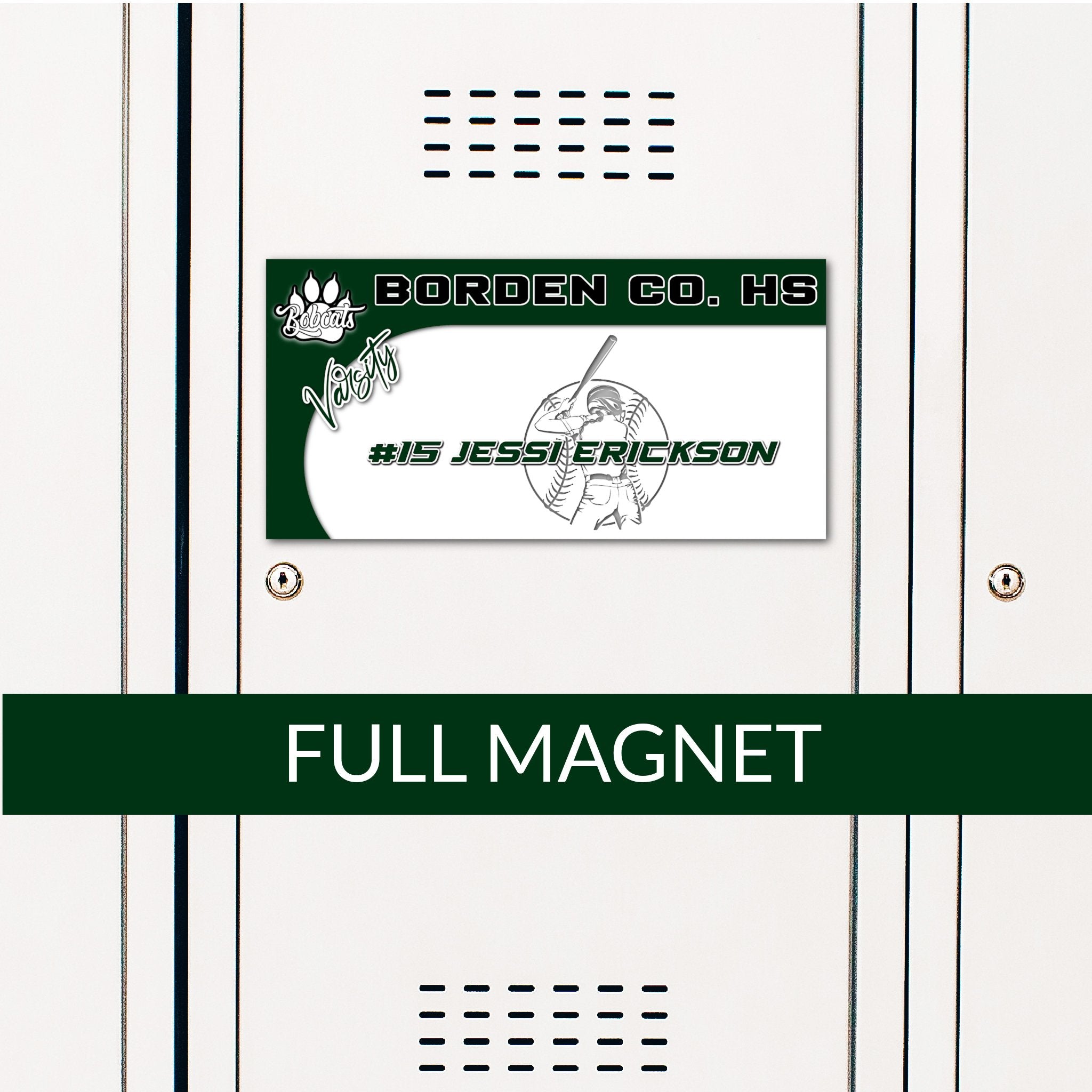 Custom Rectangle Softball Locker Magnet Decoration in Team or School Colors.