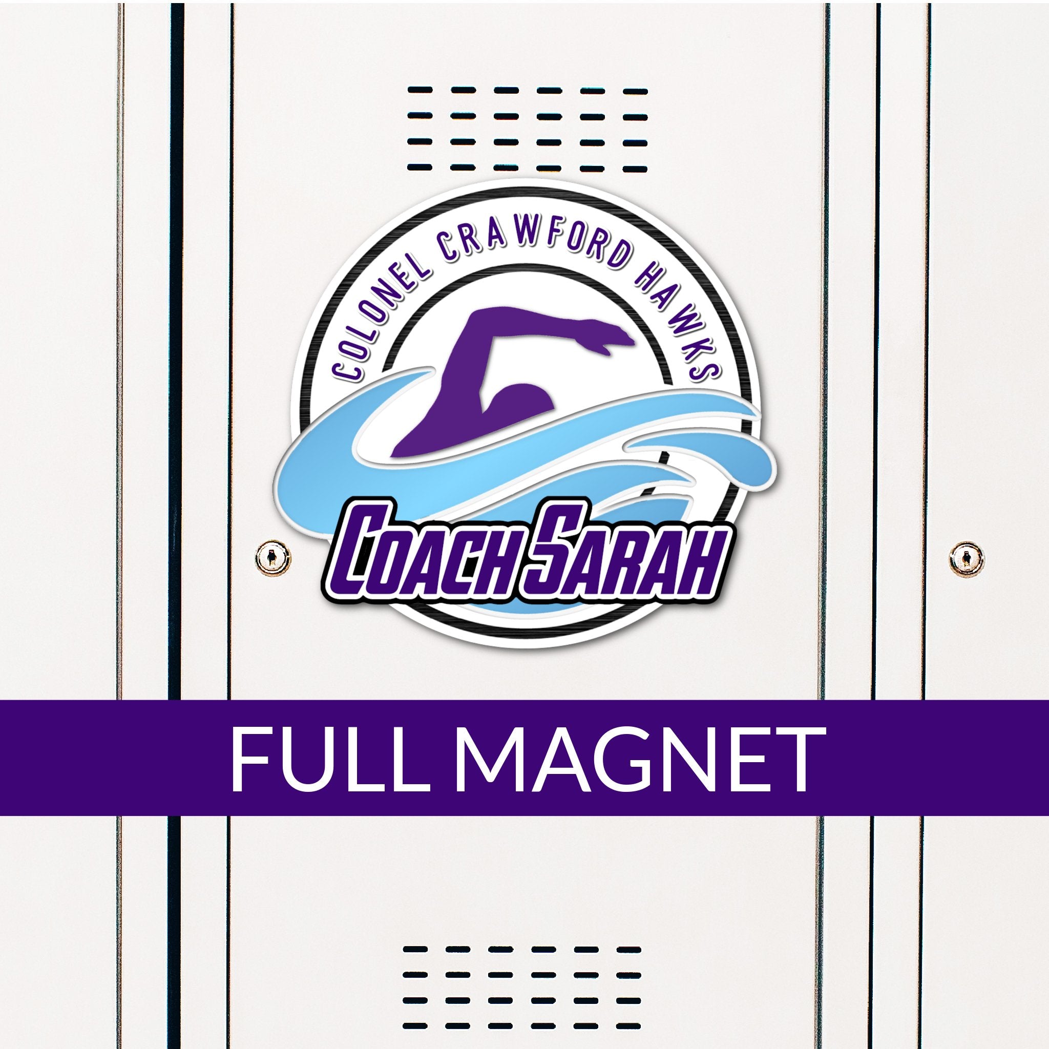 Custom Circle Swim Locker Magnet Decoration in Team or School Colors.