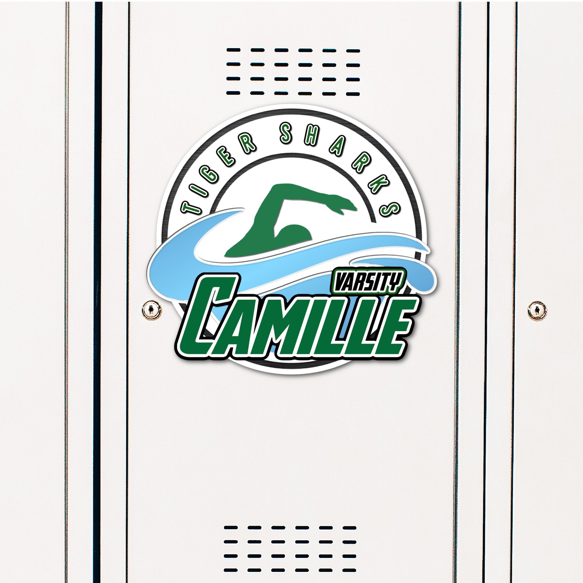 Custom Circle Swim Locker Decoration in Team or School Colors.