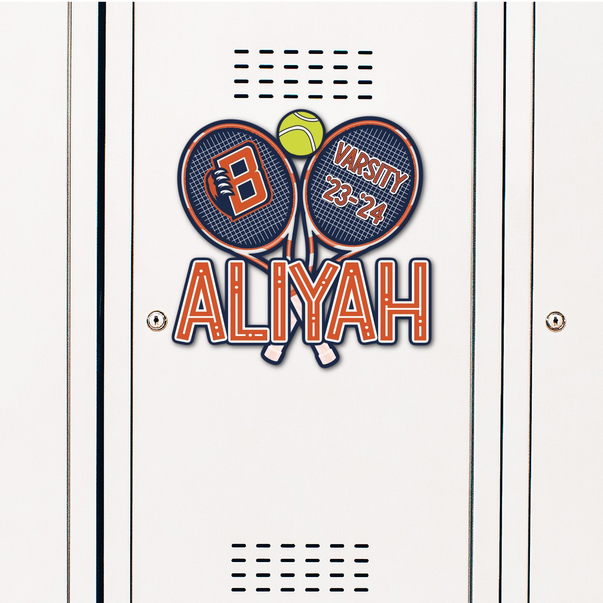 Custom Tennis Racket Locker Decoration in Team or School Colors.