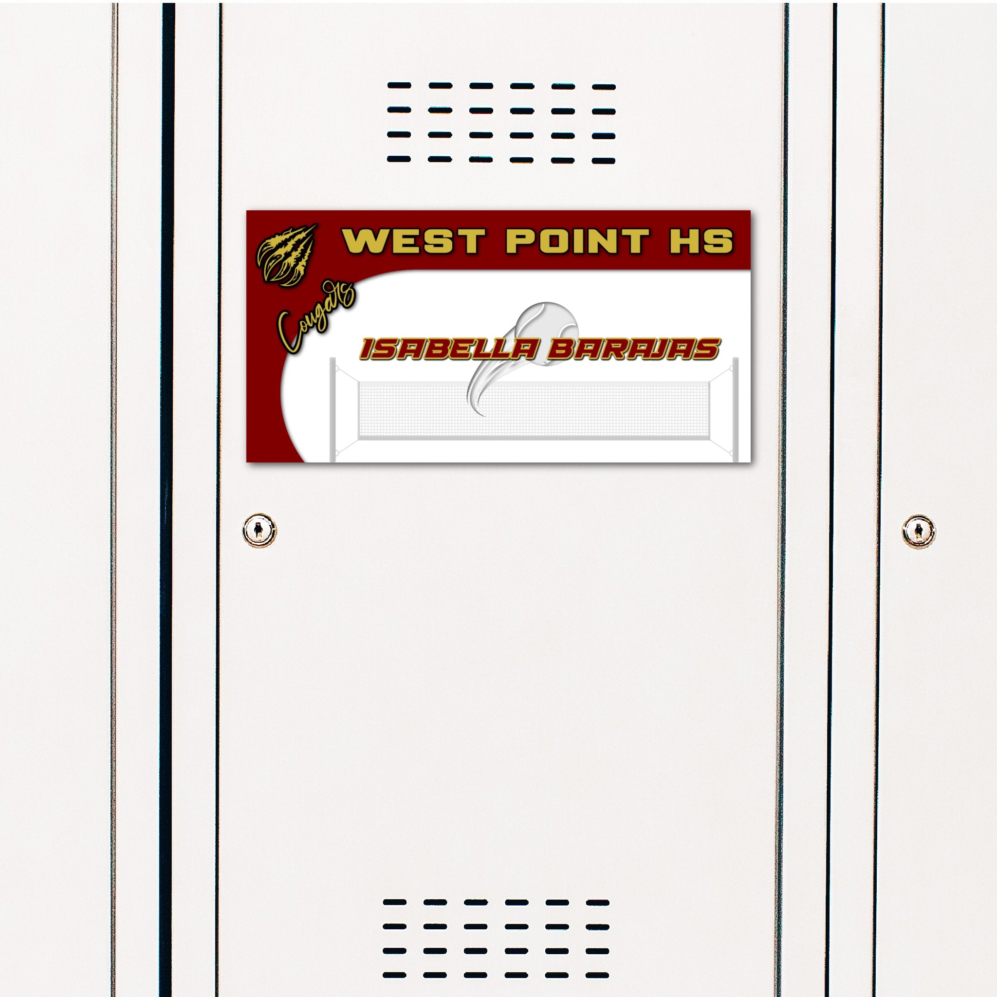Custom Rectangle Tennis Locker Decoration in Team or School Colors.