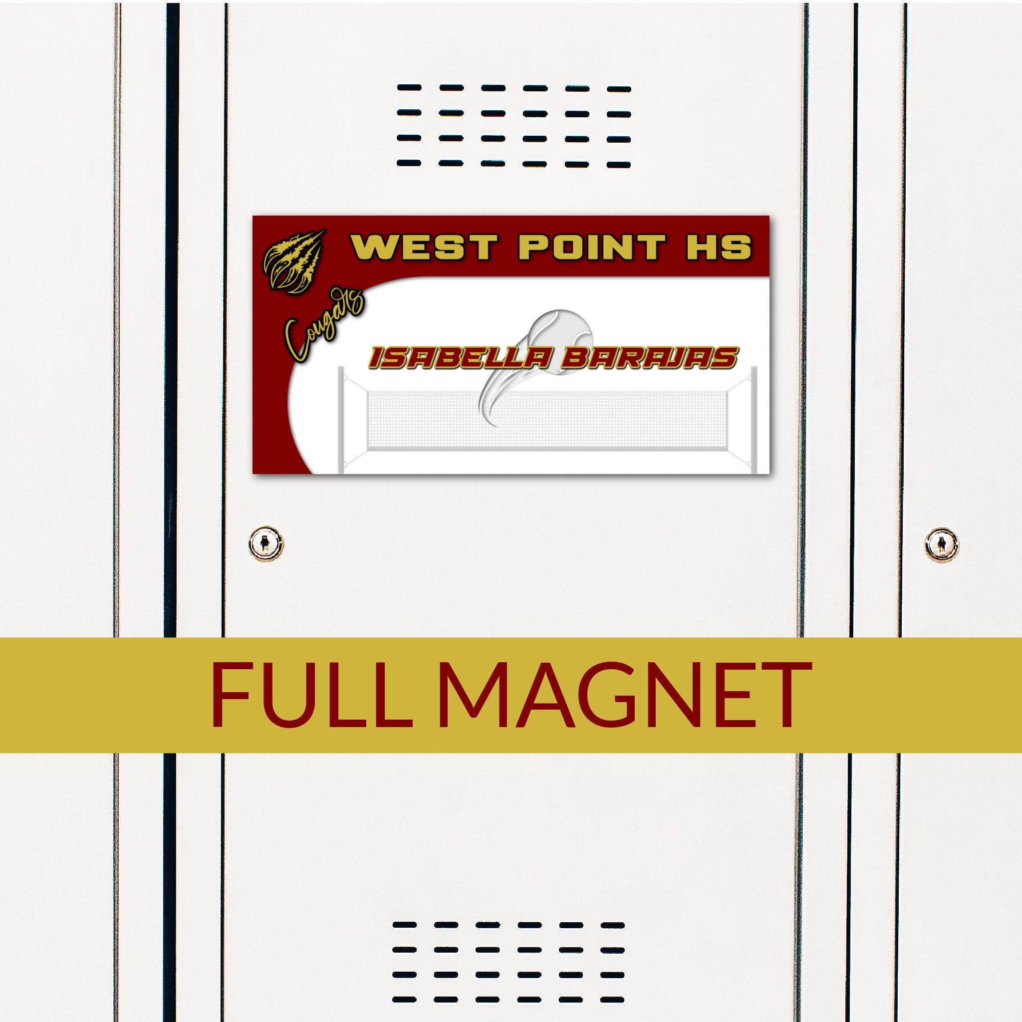 Custom Rectangle Tennis Locker Magnet Decoration in Team or School Colors.