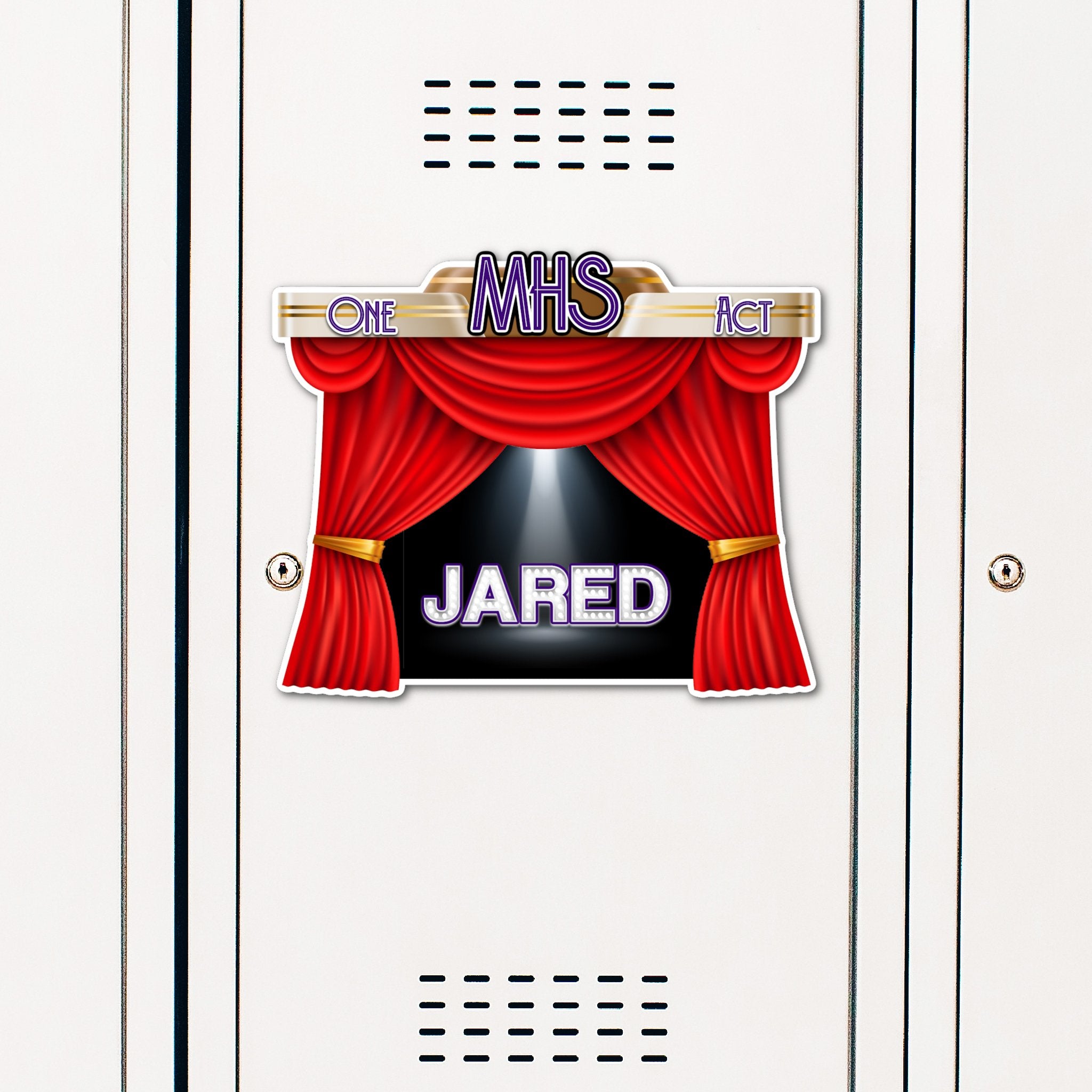 Custom Spring Play Production Music Theater Locker Decoration in School Colors.