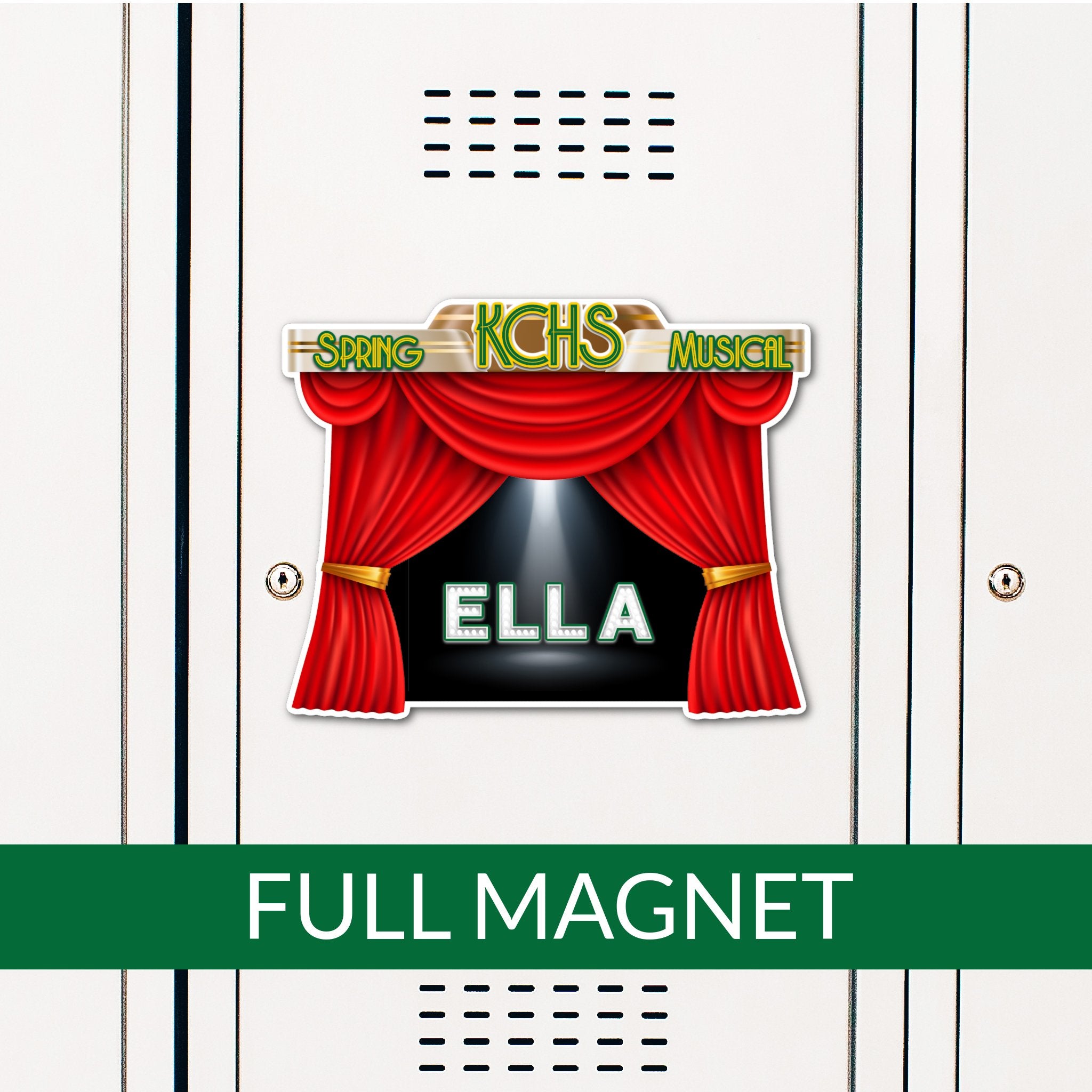 Custom Spring Play Production Music Theater Locker Magnet Decoration in School Colors.